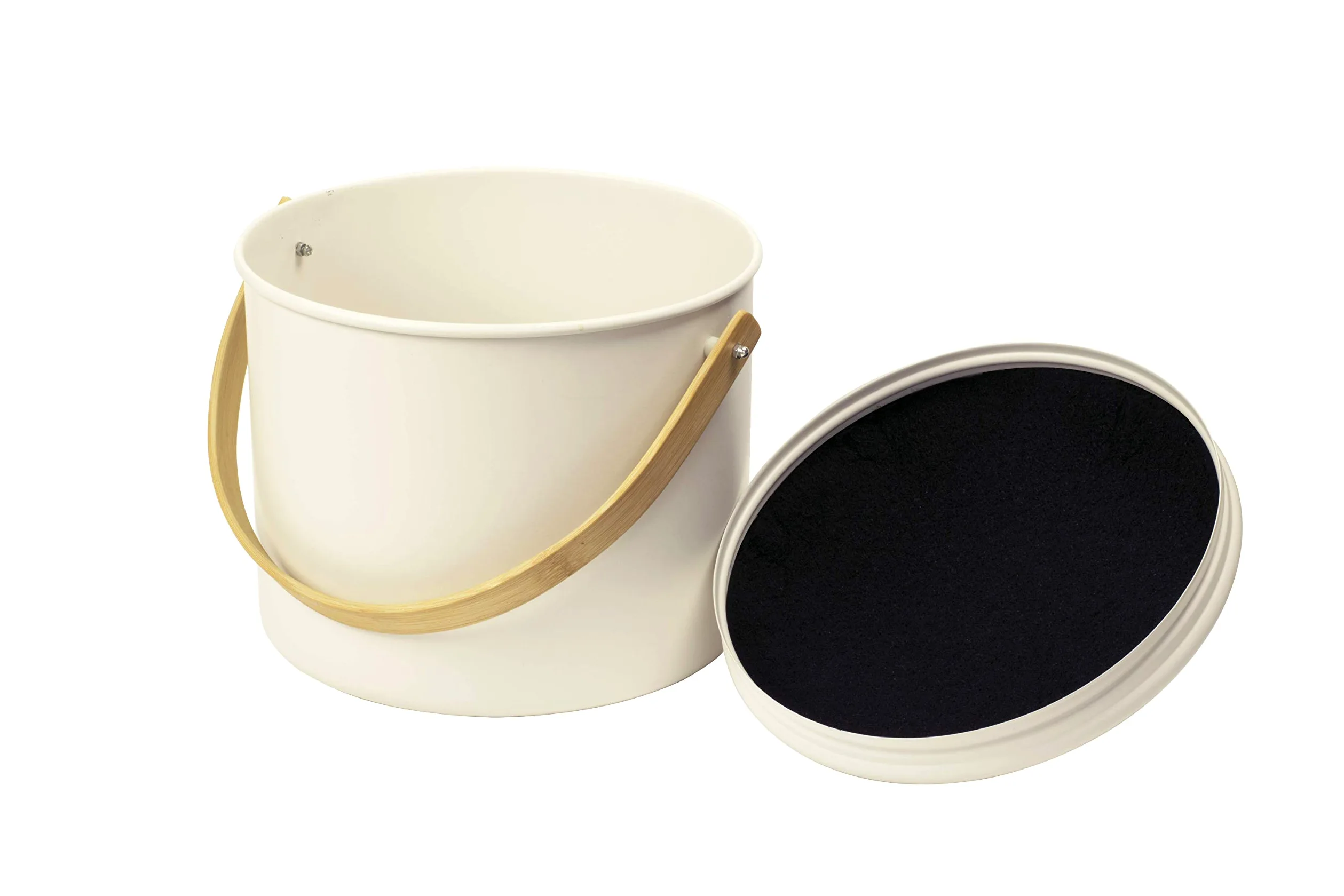 PEBBLY - Seau à Compost d'Intérieur en Acier et Anse en Bambou - 7 litres - Ø 22 x 25 cm - Filtre Anti-Odeur en Charbon Inclus, Seau Élégant, Durable, Léger et Résistant, sans Risque de Fuite