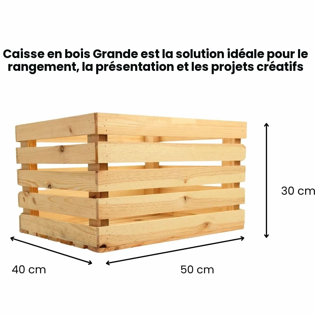Grandes caisses en bois 50x40x30 cm – Lot de 3 boîtes naturelles – Caisse à vin, fruits et légumes – Boîte de rangement en bois vintage pour déco, cuisine, jardin ou étagère