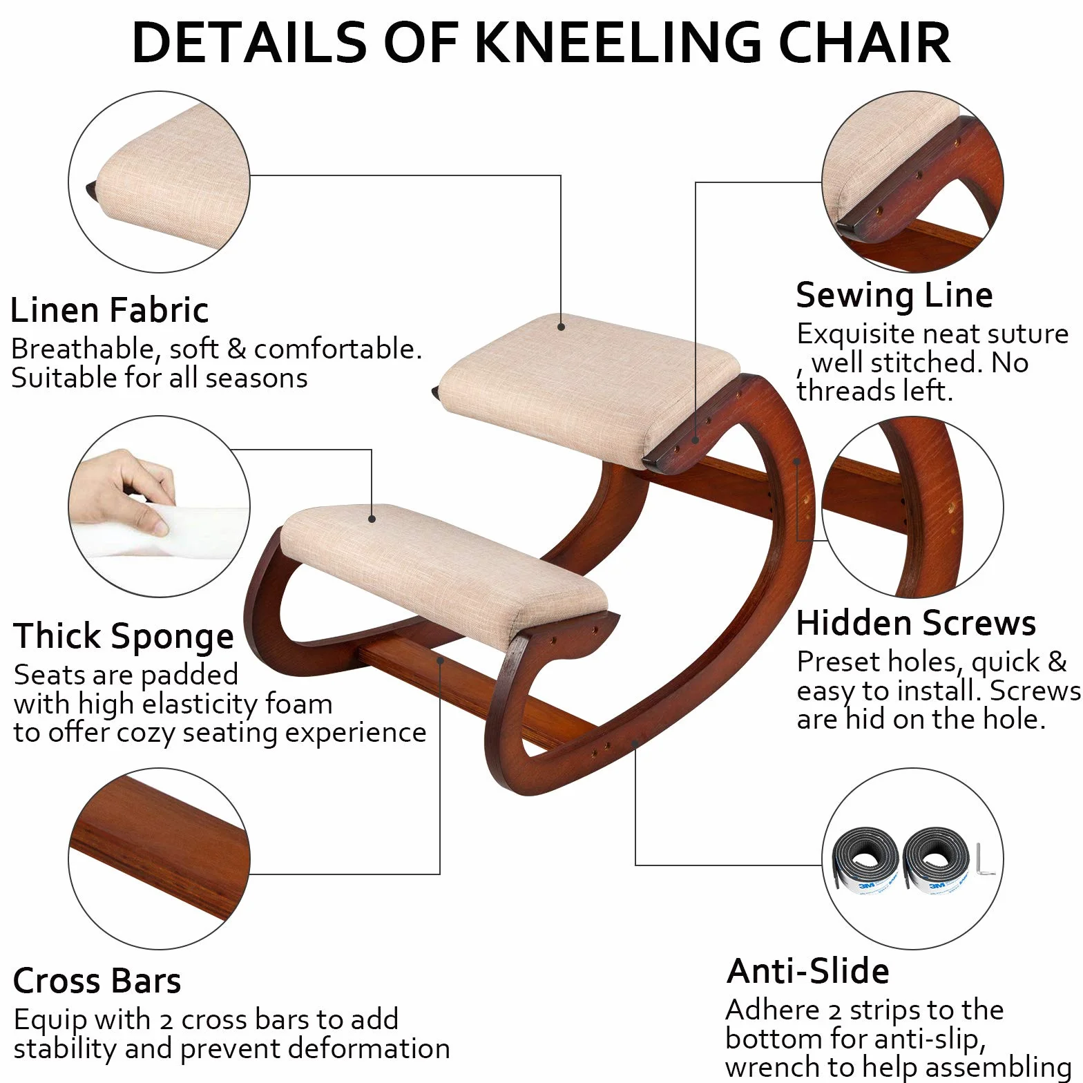 VEVOR Tabouret Ergonomique Tabouret Réglable Ergonomique Coussins Confortables Bureau Maison Façonnant et Soulageant Stress Fauteuil Ergonomique à Genoux Noix de Pécan