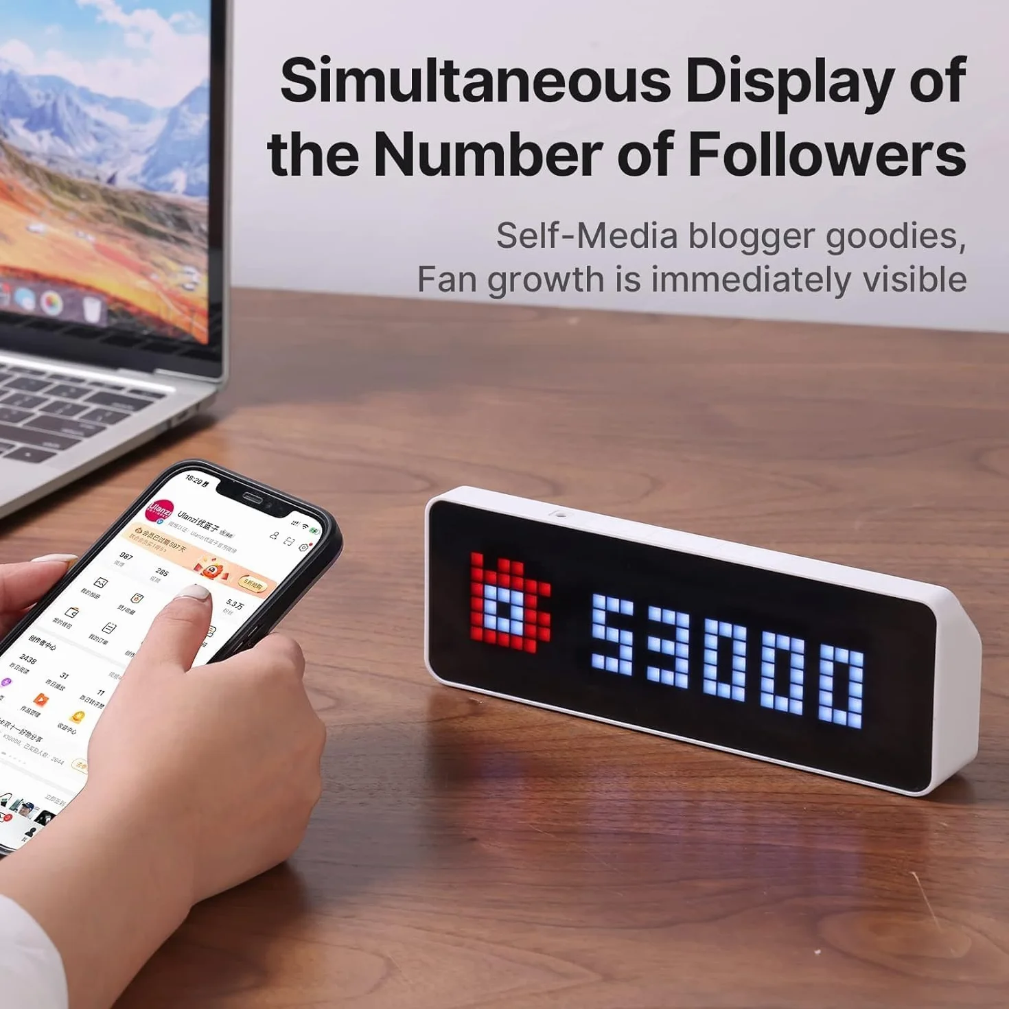 ULANZI TC001 Smart Pixel Clock, Horloge Smart Pixel de Bureau avec Social Media Follower Counter, Horloge Smart avec Météo, Simulateur AWTRIX, Pixel Art Display Gaming Watch