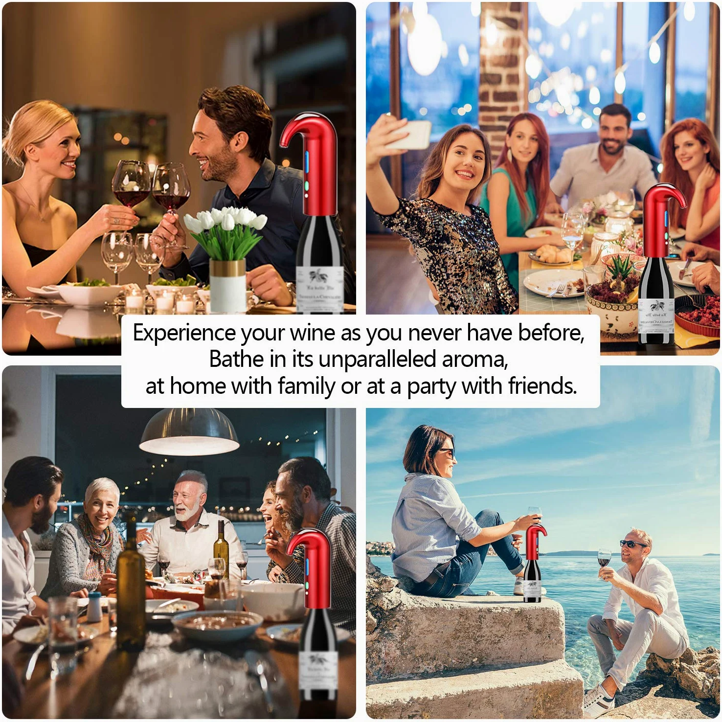 Aérateur de vin électrique avec bec verseur - Distributeur de vin - Distributeur de vin multi-intelligent - Filtre automatique - Bec verseur d'aération de qualité supérieure (rouge chanceux)