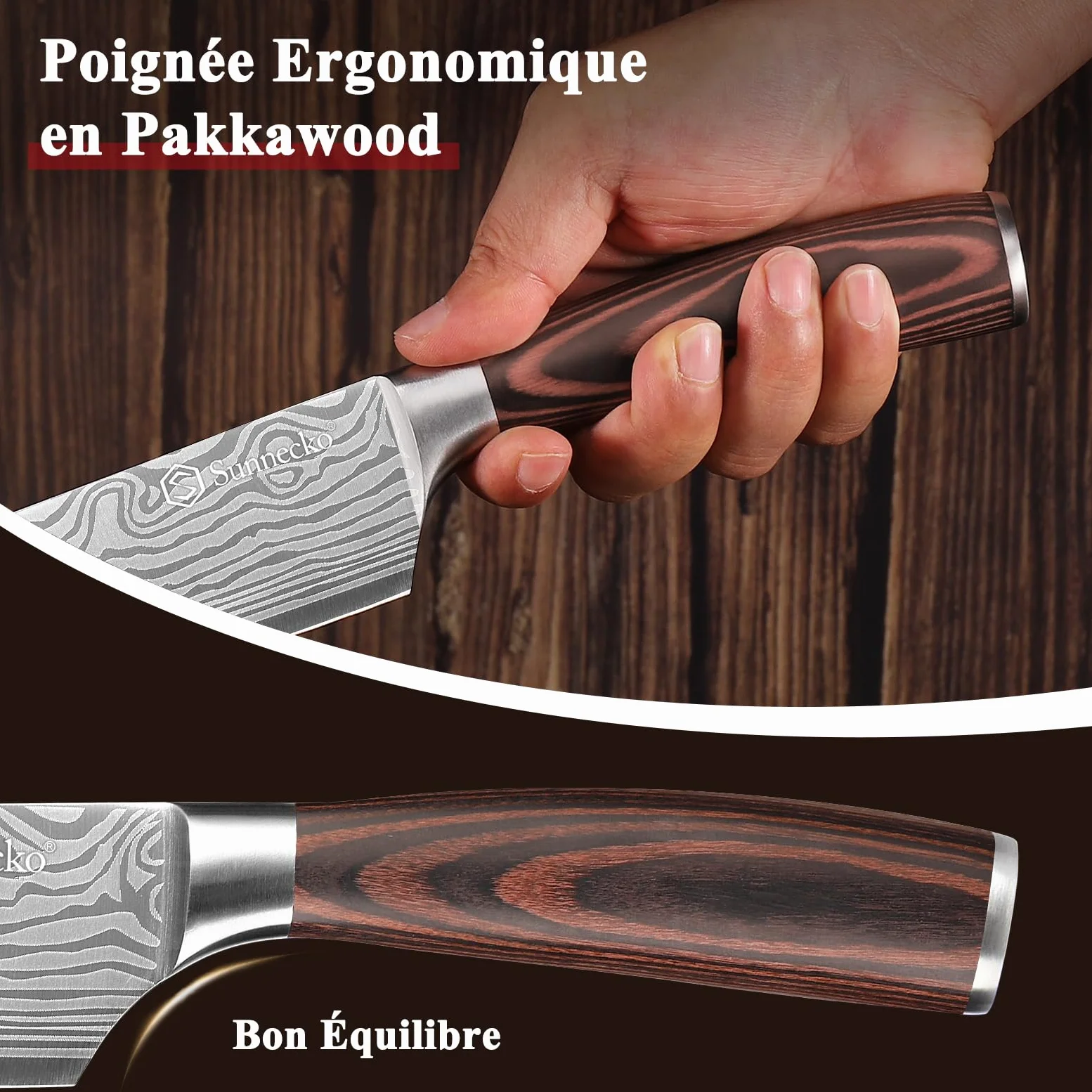 Sunnecko Set Couteau Cuisine Professionnel - Couteaux de Cuisine Japonais 5 Pièces en Acier Inox Lasé, Couteau Office Chef Santoku Pain Légume