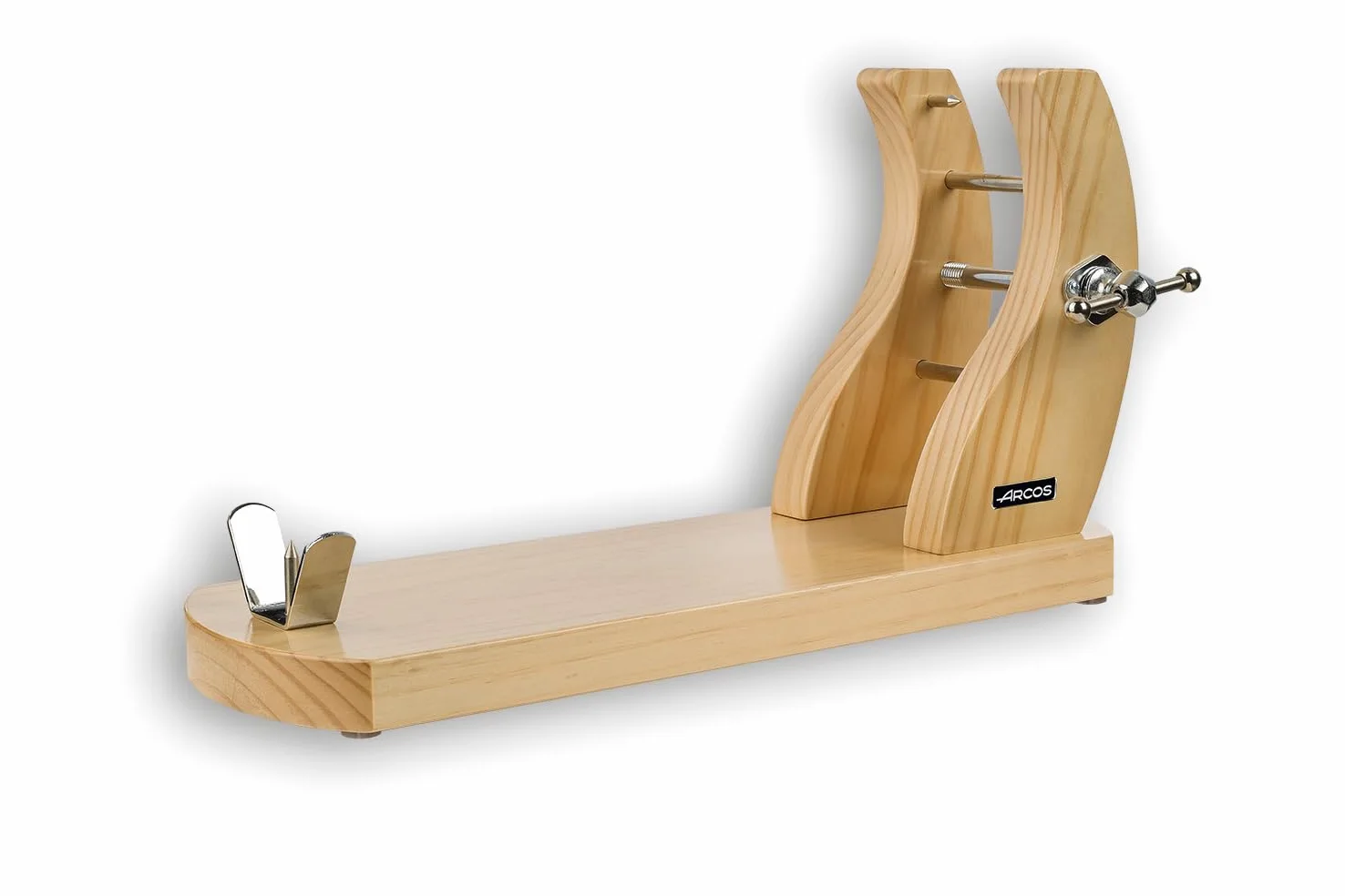 Arcos Support à Jambon Jamonero - Bois de Pin Laqué, Fixations Métalliques, 50x28x18 cm, Idéal pour Cuisine et Couteaux, Coffret Cadeau Inclus