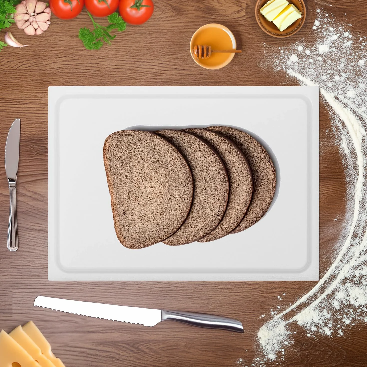 Planche à découper en plastique PE-HD Blanc, 60x40x2 cm, passe au lave-vaisselle, extra épaisse, n'abîme pas les couteaux bac à jus
