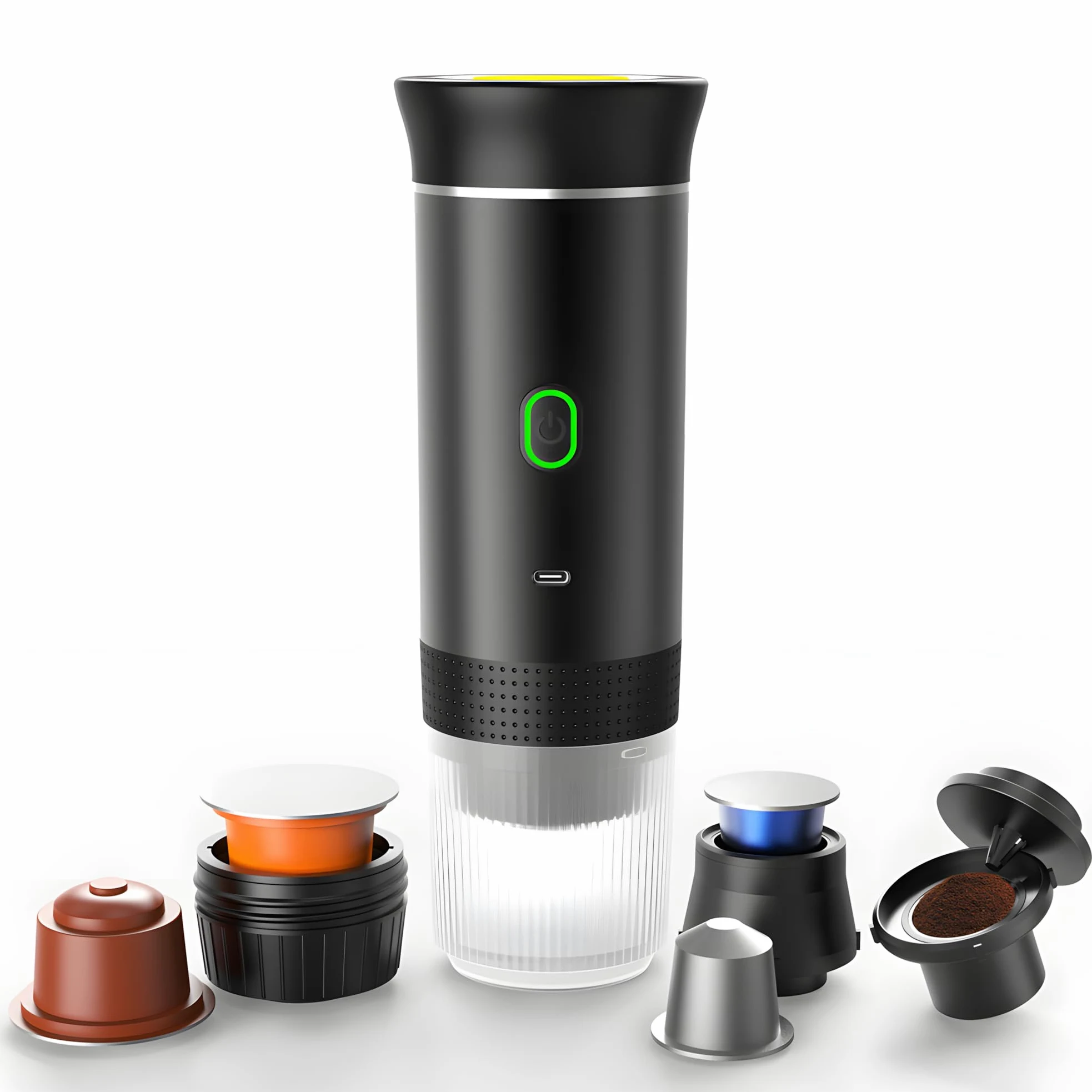 Machine à Cafe Portable, cafetière portable électrique à batterie, machine a espresso 12V pour camping, voyage et voiture, auto-chauffante, compatible café moulu et capsules NS