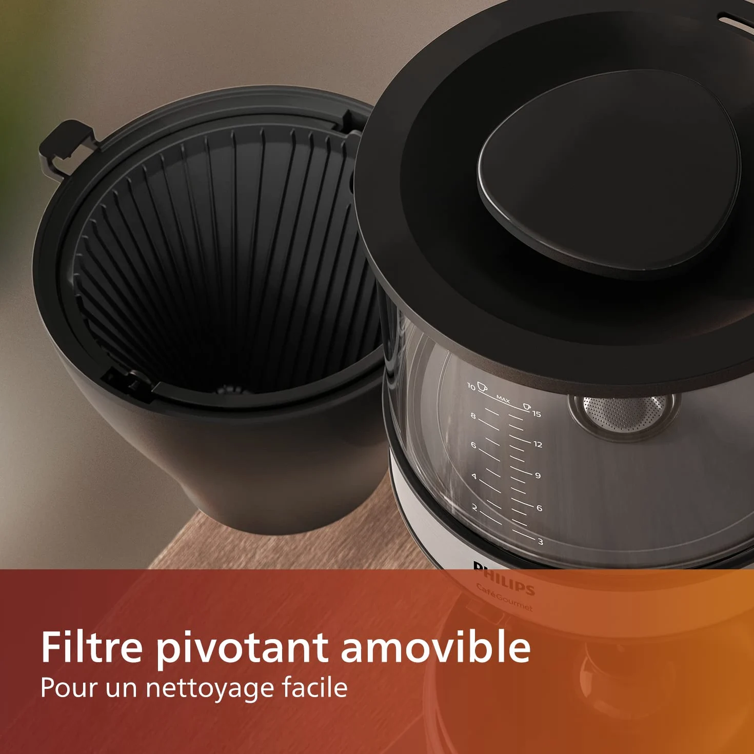 Philips Cafetière Filtre - 1.25L, Jusqu'à 15 Tasses, Bouillir et Infuser, Noir/Argent (HD5416/60)