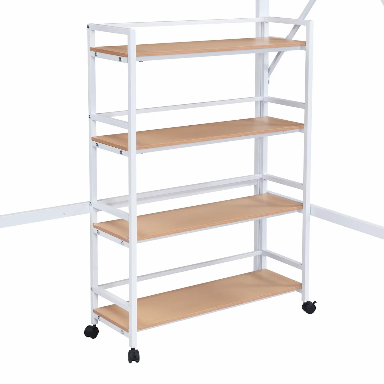Lit Mezzanine Enfant 90x200 Métal,Lit Mezzanine 1 Place avec étagère à 4 Niveaux sur roulettes,Escalier de Rangement,Tringle à Vêtements,Haute Barrière,pour Enfants Ados