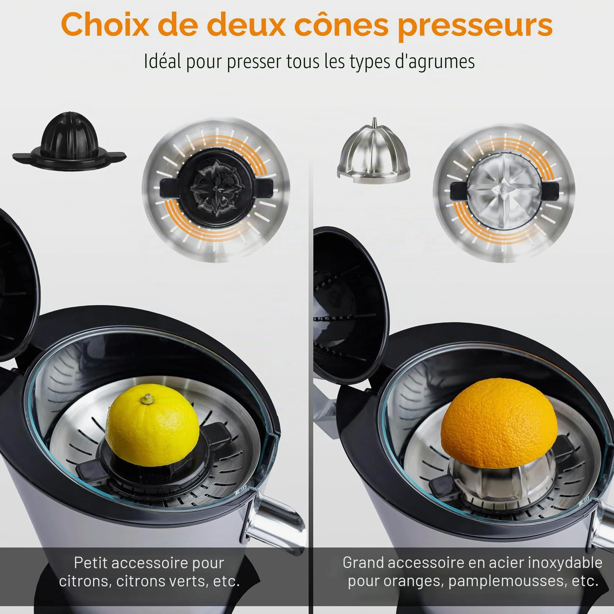 LEBENLANG Presse agrume electrique 600W - Cône en acier inoxydable & sans BPA I Presse-agrumes électriques I Juicer orange machine Presseur agrumes electriques Jus de fruit d'orange automatique