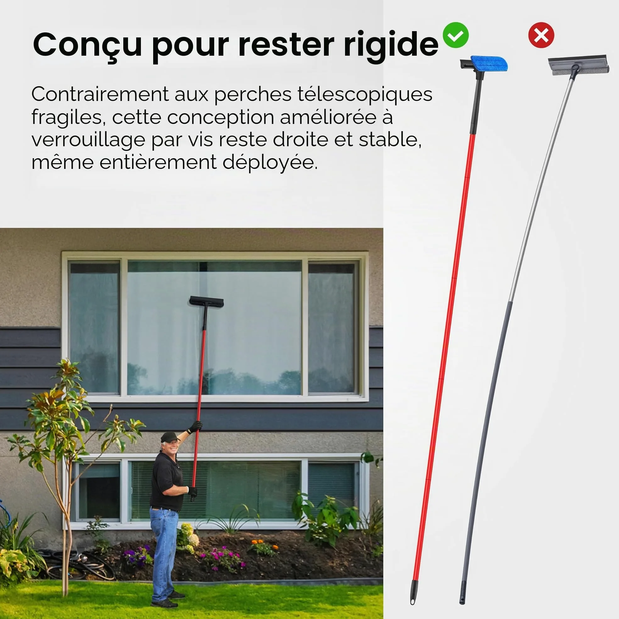 Tyroler Raclette Vitre Professionnel Nettoyage Vitre | 30 à 205cm Lave Vitre Manche Télescopique Nettoyant Vitre | Kit Nettoyage Vitre 2 en 1 | Perche Télescopique Nettoyage Parfaite