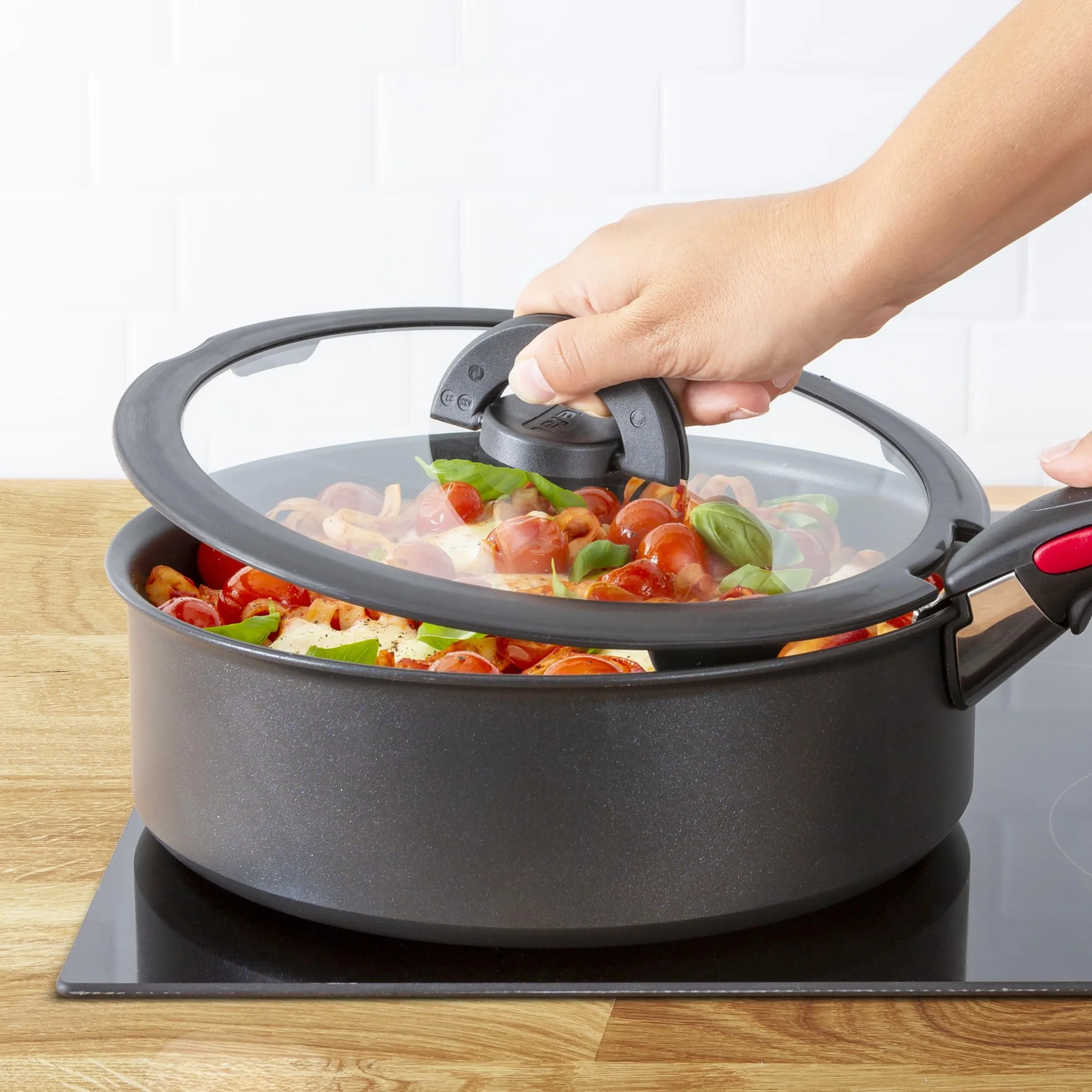 Tefal Ingenio Couvercle en Verre 24cm, Rangement Facile, Gain de Place, Poignées Pliables, Chauffage Plus Rapide, Compatible Ingenio Cookware, Passe au Lave-Vaisselle, Qualité Supérieure, L9846554