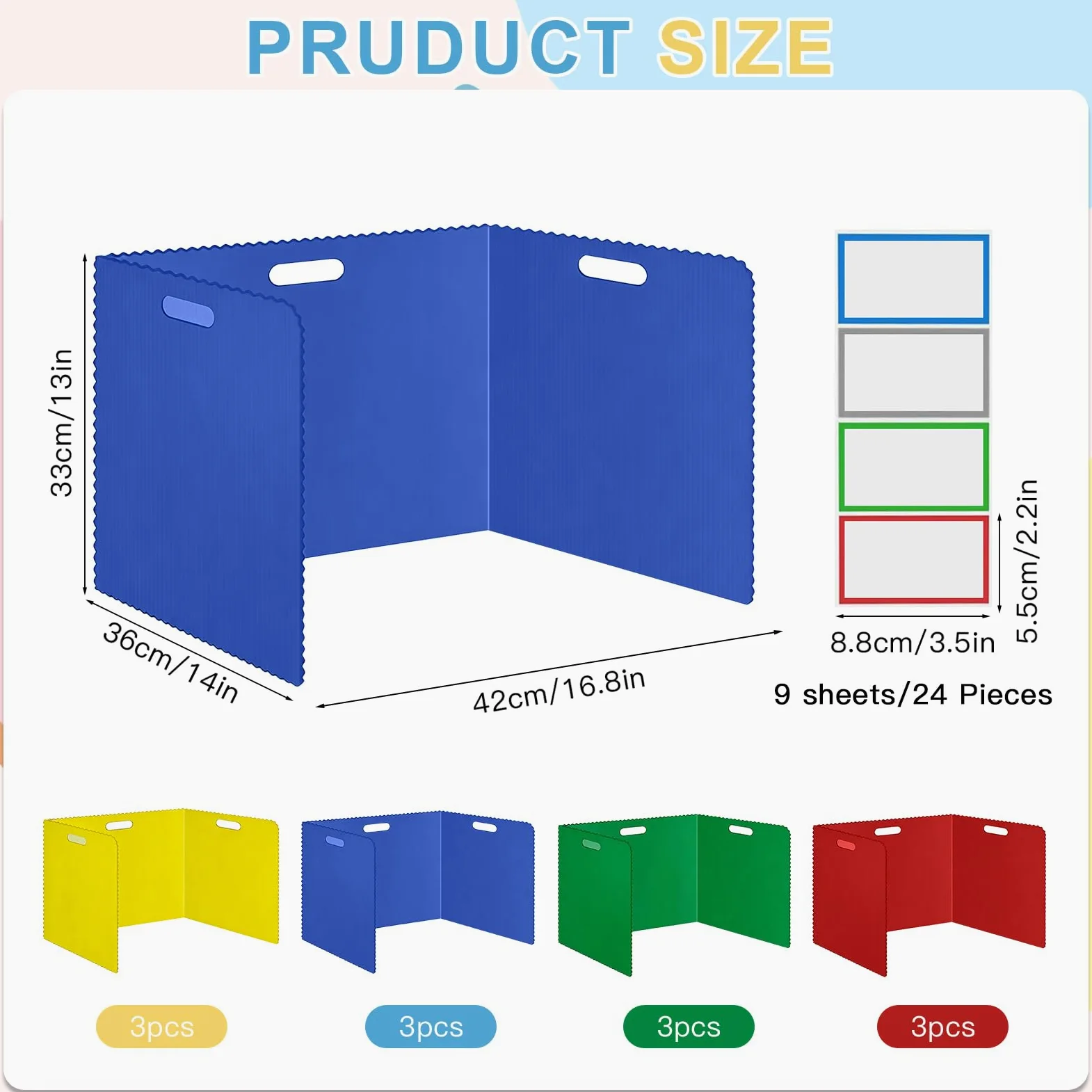 12-24 Pièces Séparateur de Bureau,40x30x30cm U Forme Panneau de Séparation de Bureau Pliable avec 36-72 étiquettes Nominatives,Cloison Bureau Couleur,pour L'école,Bureau,Bibliothèque (12 Pièces)