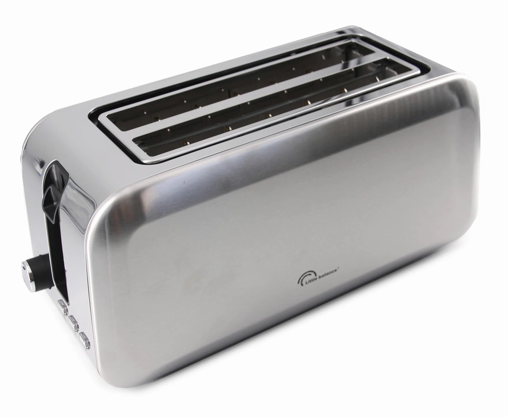 LITTLE BALANCE 8697 Dual Inox, Grille pain Toaster, 2 fentes longues pour 4 tranches de pain, Tiroir Ramasse-miettes, 1450 W, Tout Inox