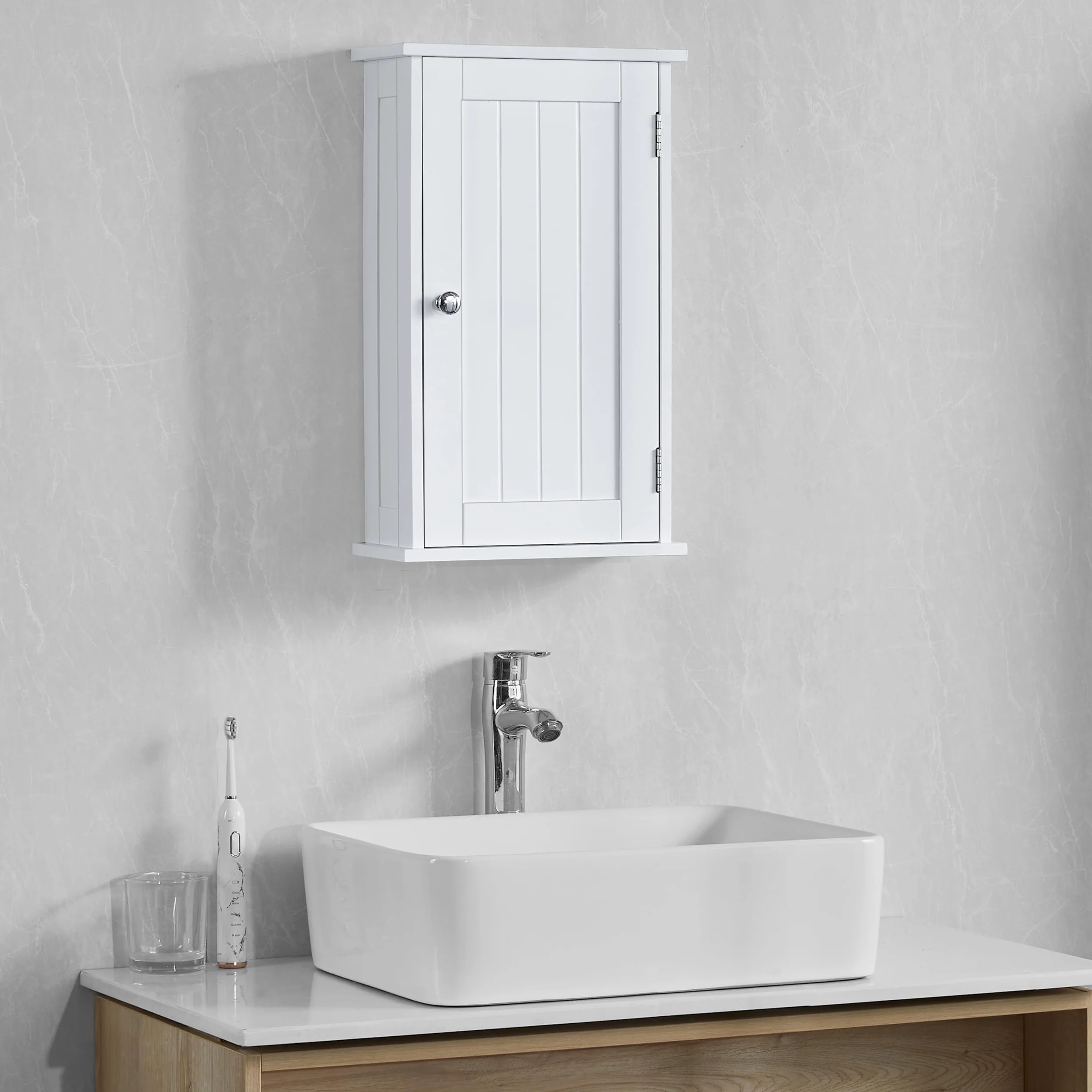 Bath Vida Priano Armoire Murale de Salle de Bain – Armoire Blanche à Porte Unique avec Étagère Intérieure, Rangement Mural Gain de Place – H 50 x L 30 x P 14 cm