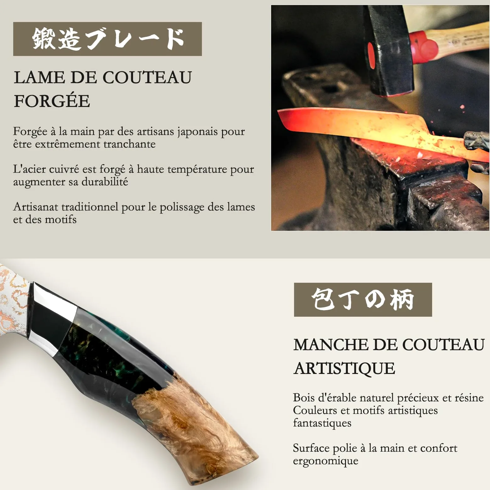 SHAN ZU Couteaux Santoku Damas 18cm, Couteau de Cuisine en Cuivre et Acier Damas 33 Couches, Couteau Japonais Santoku Professionnel Forgé à la Main avec Manche en Bois d'érable - VENUS Series