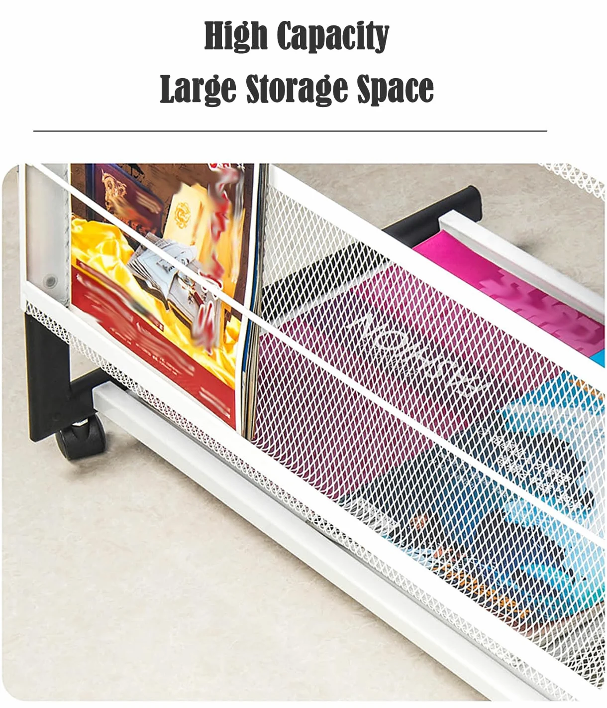TUKA-i-AKUT Support de Sol à Revues, Porte-revues avec 4 Roues + 4 Étagères, Présentoir sur Pied à Littérature Livres Journaux Brochures Magazines Revues, en Acier Inoxydable, 60x40x113CM TKD8692
