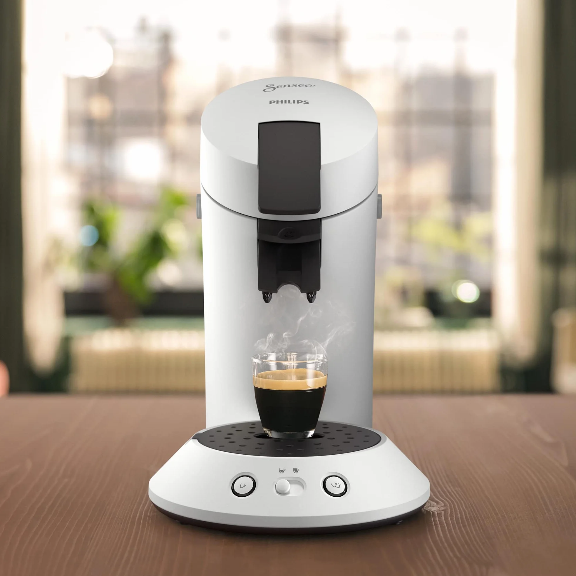 Philips Senseo Original Plus CSA210/10 Machine à café à dosettes (sélection de la puissance du café, technologie Coffee Boost, en plastique recyclé) Blanc
