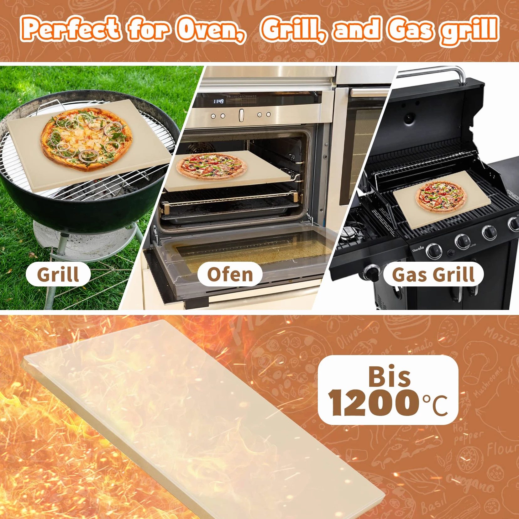 Mimiuo Pierre à Pizza avec Pelle, Kit Pierre Pizza Rectangulaire 38x30 cm et aluminium Pelle à Pizza 71,5cm- ensemble d'outils à pizza pour Four & gril à gaz et barbecue à charbon