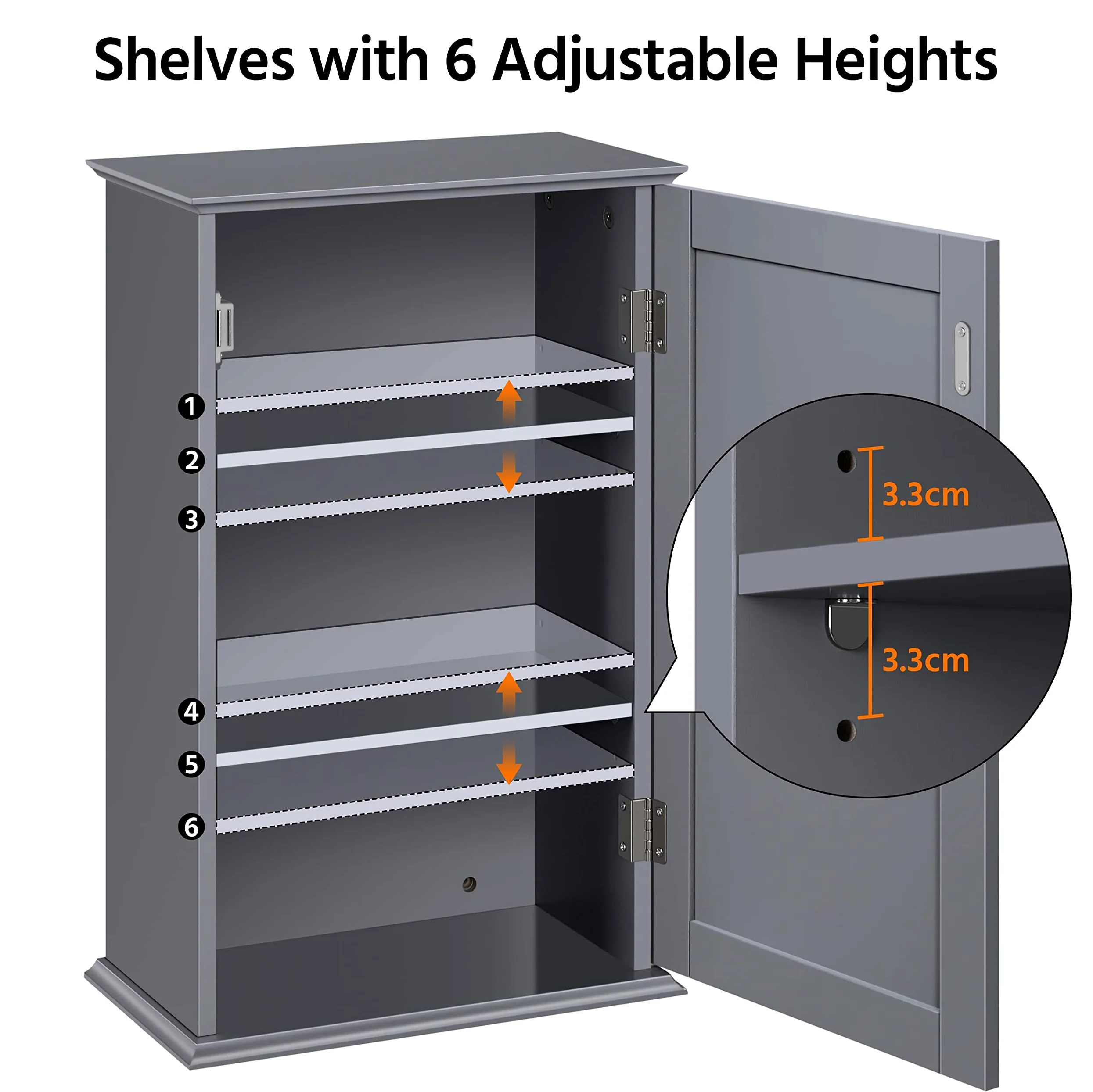 Yaheetech Armoire Murale de Toilette, Meuble de Rangement Suspendu Salle de Bain, 35 x 20,7 x 55 cm, Armoire à Pharmacie, 2 Étagère Réglables, avec Porte, en Bois Blanc WC Cuisine Gris