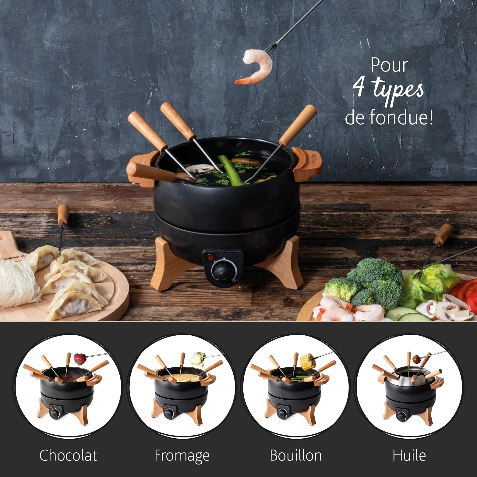 Boska Service à Fondue Électrique Party - Fondue electrique - Pour Fondue de Fromage, Fondue au Chocolat, Hotpot, Fondue chinoise - Appareil a fondue electrique - Contrôle de Température - 2.3 L