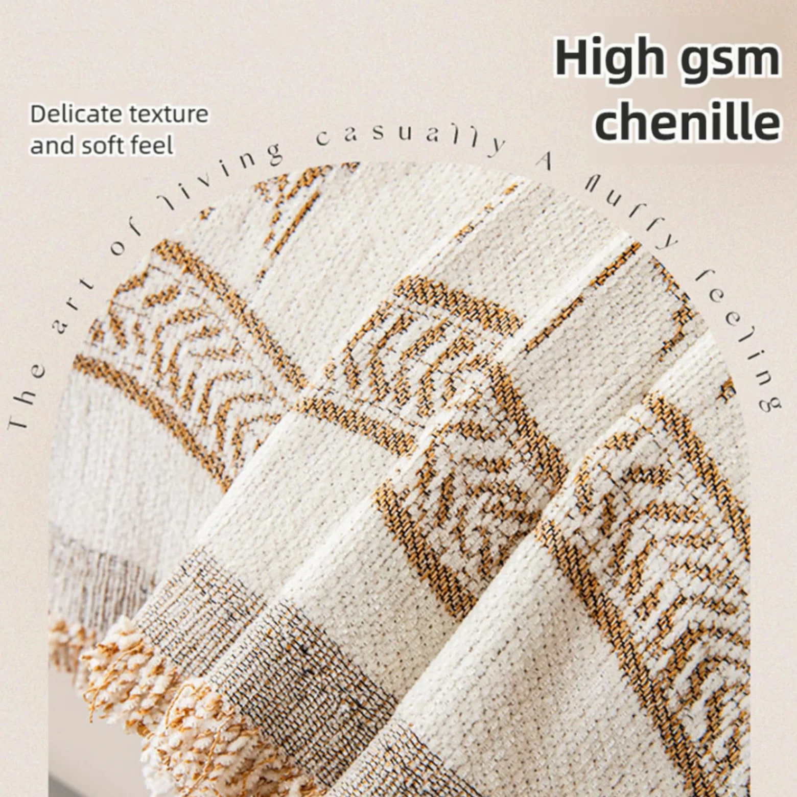 Housse de canapé antidérapante - Motif géométrique jacquard rayé avec pompons - Lavable - 180 x 460 cm - Housse de protection durable pour meubles de maison