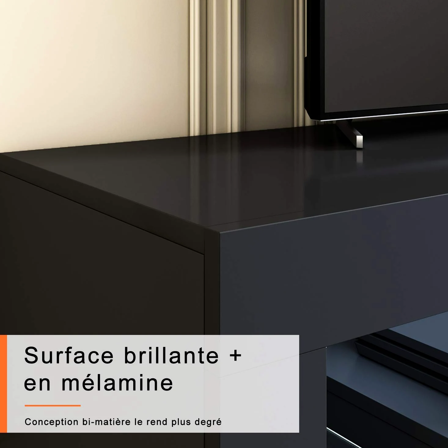 SIRHONA Meuble TV LED Noir, Banc TV 140x35x50.5cm, Éclairage LED RGB avec Couleur réglable, Capacité de Charge 40 kg, Convient pour Salon ou Chambre