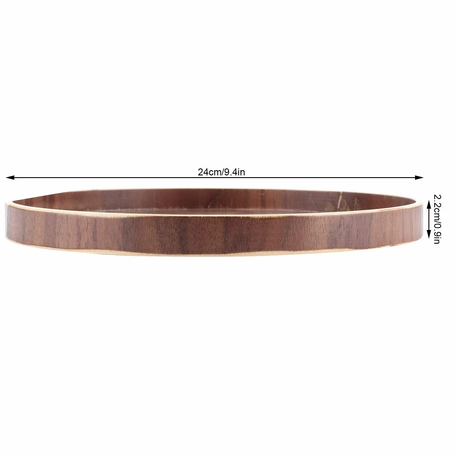 Plateau de service rond en bois de style japonais – 24 cm couleur noyer – Respectueux de l'environnement et sûr pour servir, divertir et décorer la maison