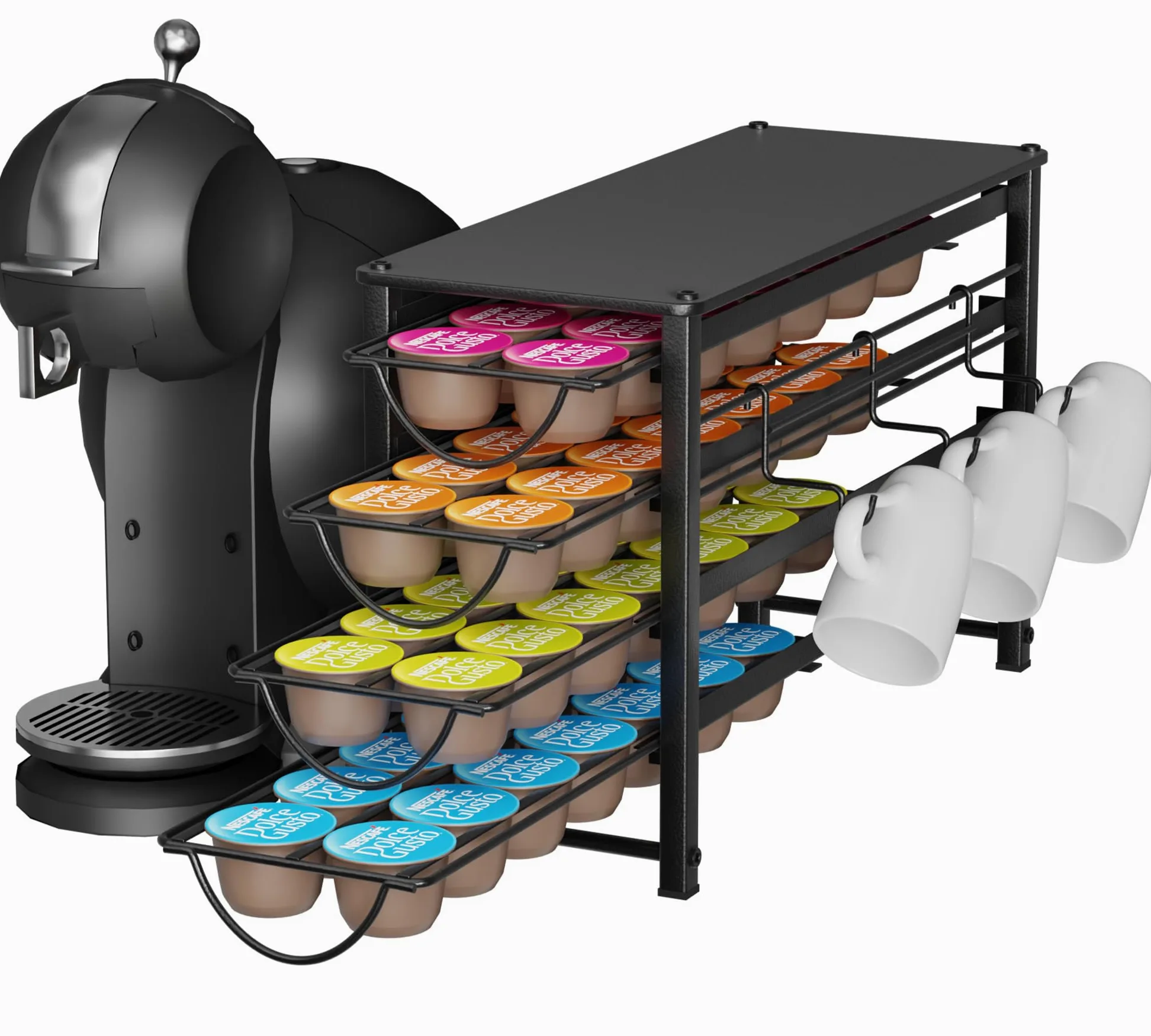 Rangement pour capsules Dolce Gusto 56 capsules de café, 4 tiroirs en métal silencieux avec pieds antidérapants, adapté pour la cuisine et le bureau