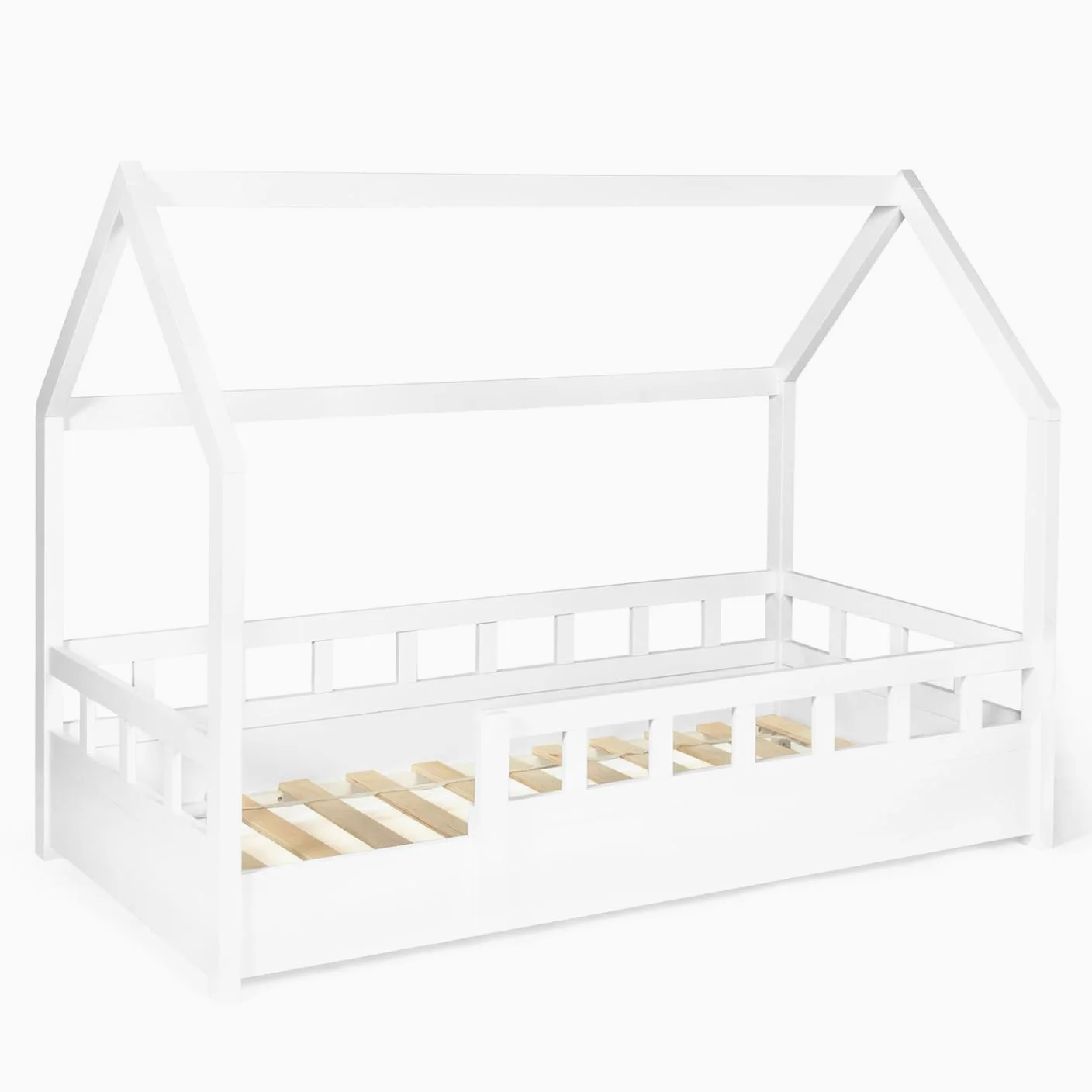 IDMarket - Lit cabane Enfant 80 x 160 CM NEREE Blanc avec sommier et barrières