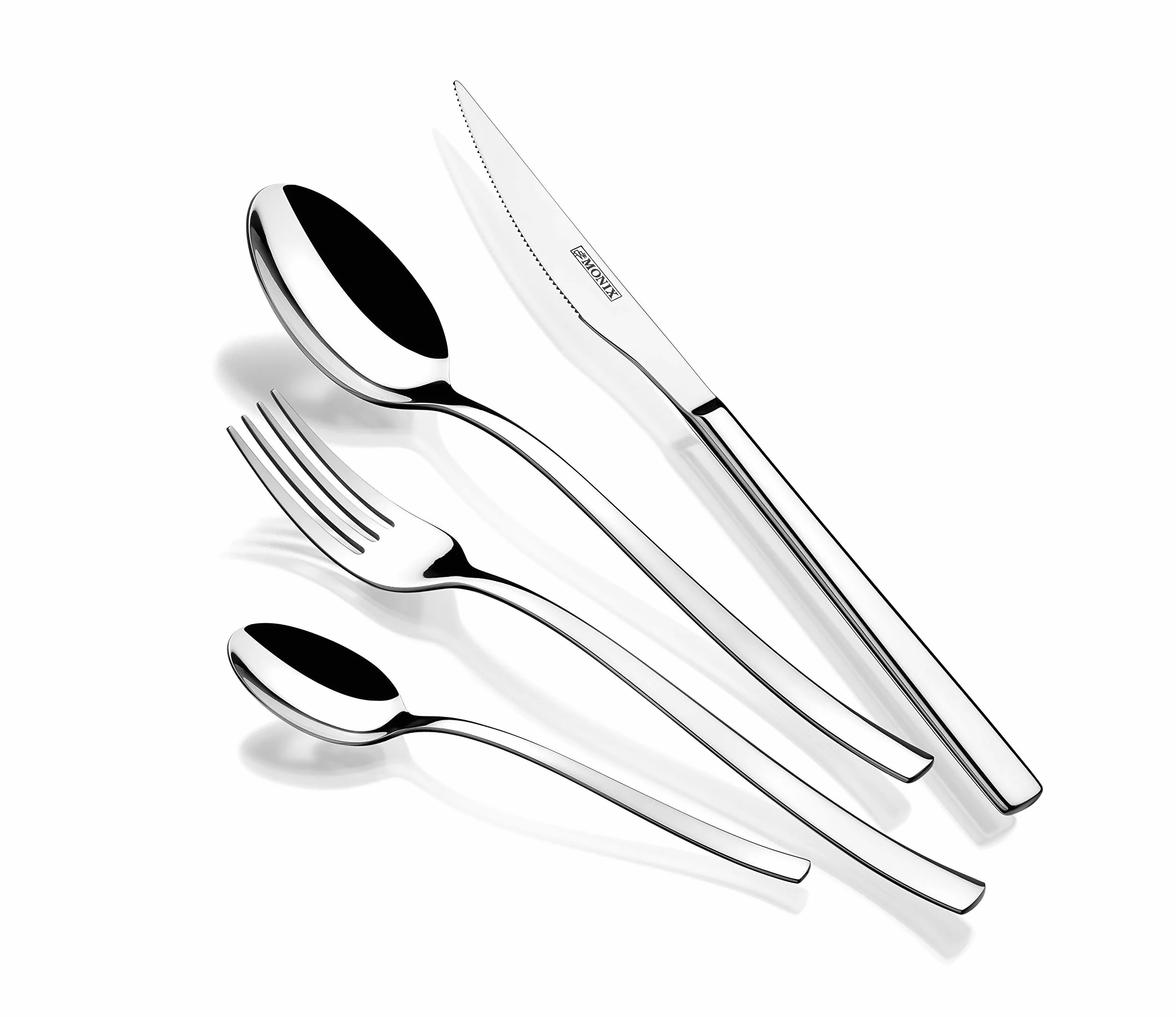 MONIX Génova | Set de Couverts 24 Pièces avec Couteau à Steak en Acier Inoxydable 18/10 Design Moderne Poli ideal Épaisseur 2,5 Mm