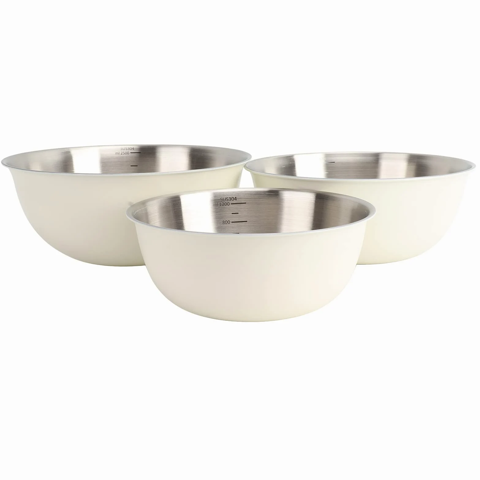 3 Pcs Bols à Mélanger avec Balance, Bassin à Salade Japonais en Acier Inoxydable Cuisson Pétrir la Pâte Bol à œufs Cuisine Organisateurs de Stockage des Aliments(Blanc)