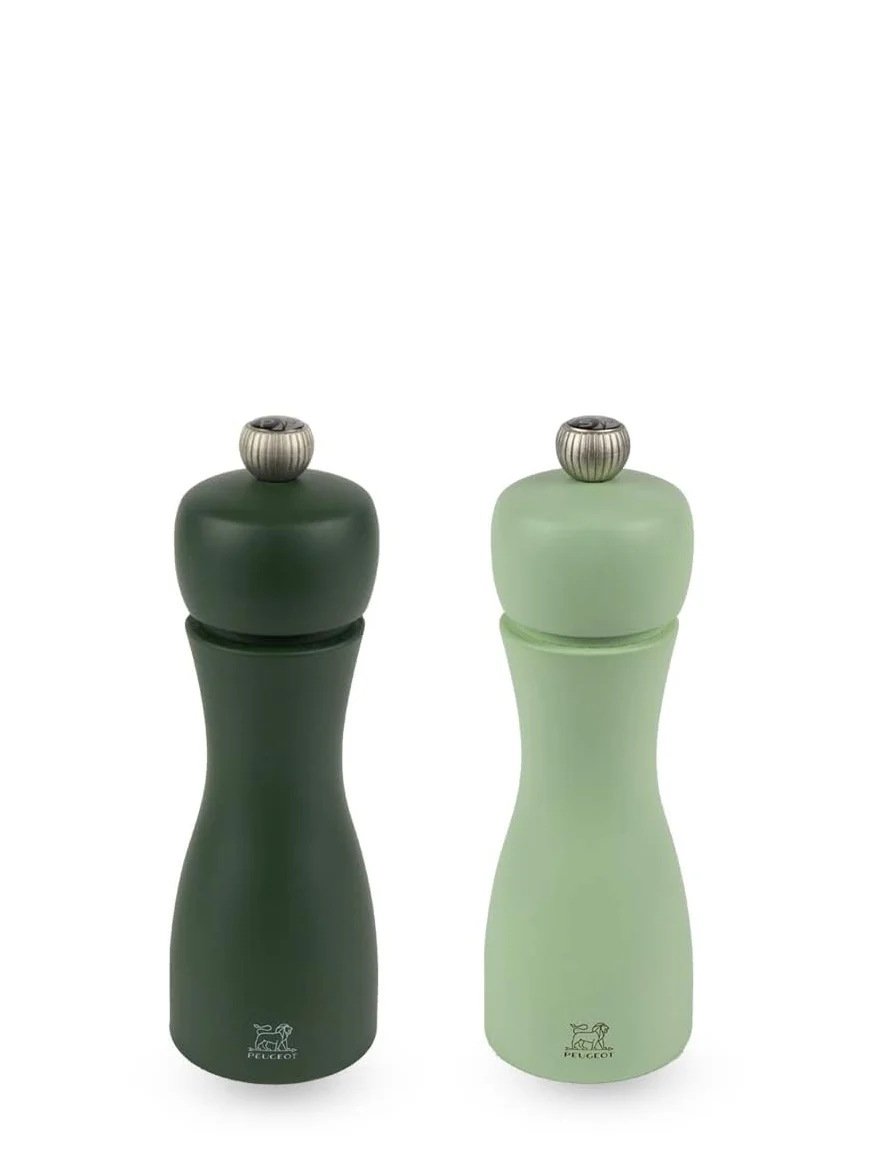 PEUGEOT - Duo Tahiti Eau Moulin à Poivre + Moulin à Sel 15cm - Réglage Classique - Innovation Sel Glace, Mécanisme Zirlion - Bois Labellisé PEFC - Fabrication Française - Coloris Vert Mousse et Menthe