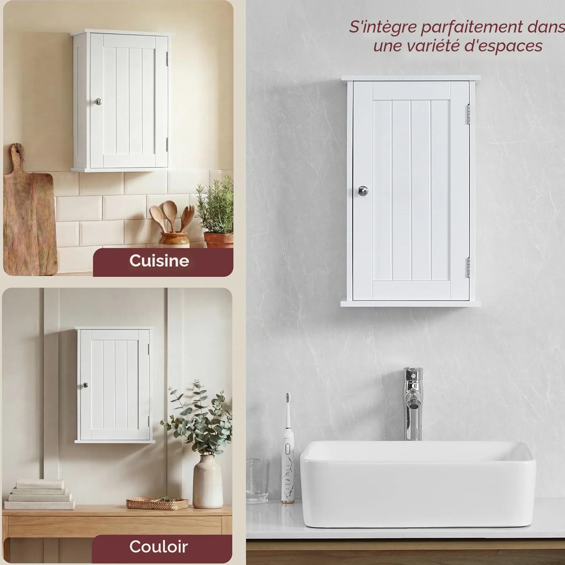 Bath Vida Priano Armoire Murale de Salle de Bain – Armoire Blanche à Porte Unique avec Étagère Intérieure, Rangement Mural Gain de Place – H 50 x L 30 x P 14 cm