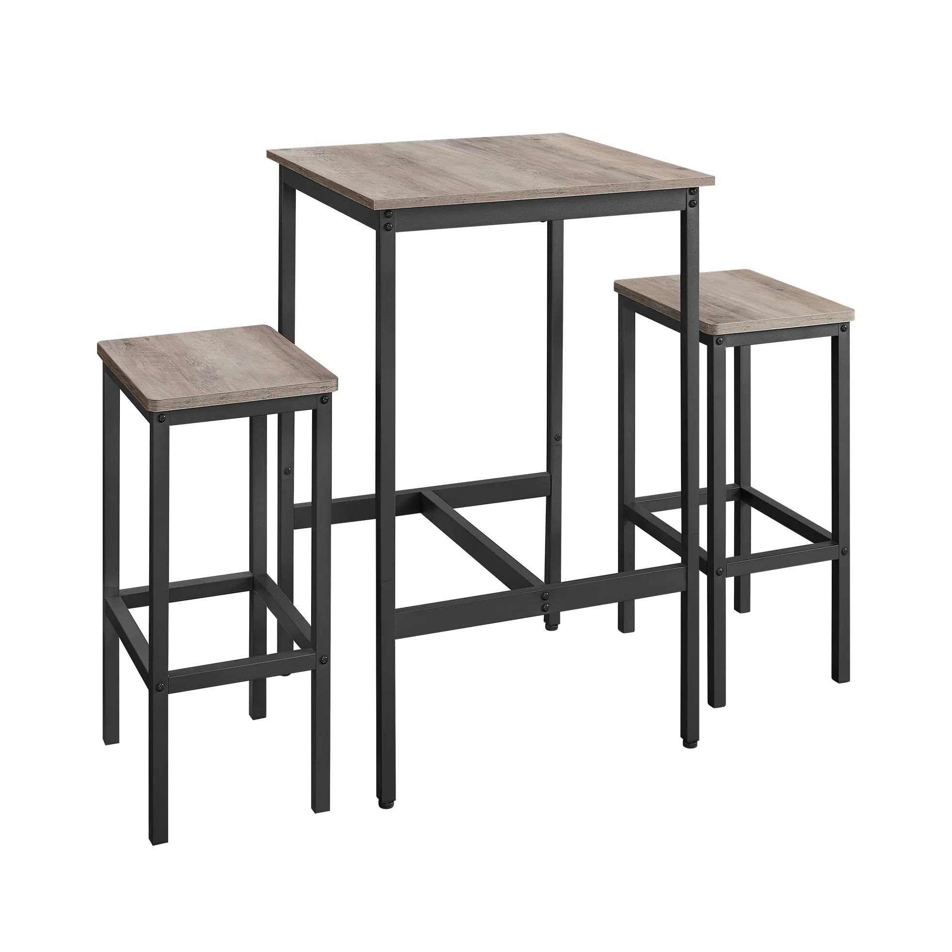 VASAGLE Ensemble Table de Bar avec Tabourets, Table à Manger avec 2 Chaises, Petite Table de Cuisine, Chaises de Bar, pour Salle à Manger, Cuisine, Grège Chiné et Noir d'encre LBT017B02