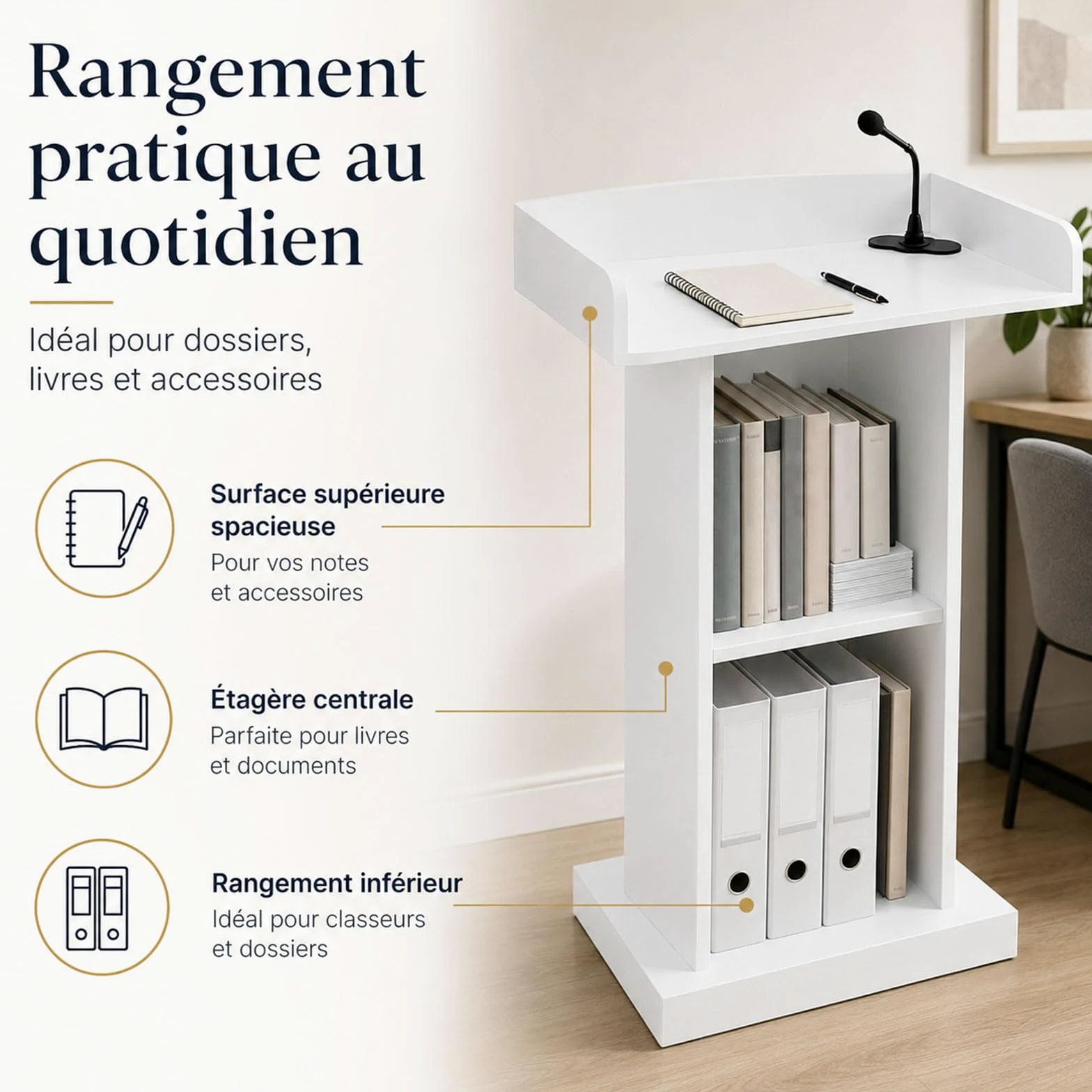 Podium en Bois Blanc, pupitres d'église Portables, pupitres de Salle de Classe, pupitres de réception sur Pied pour conférence, Auditorium, séminaire, école, Cours.