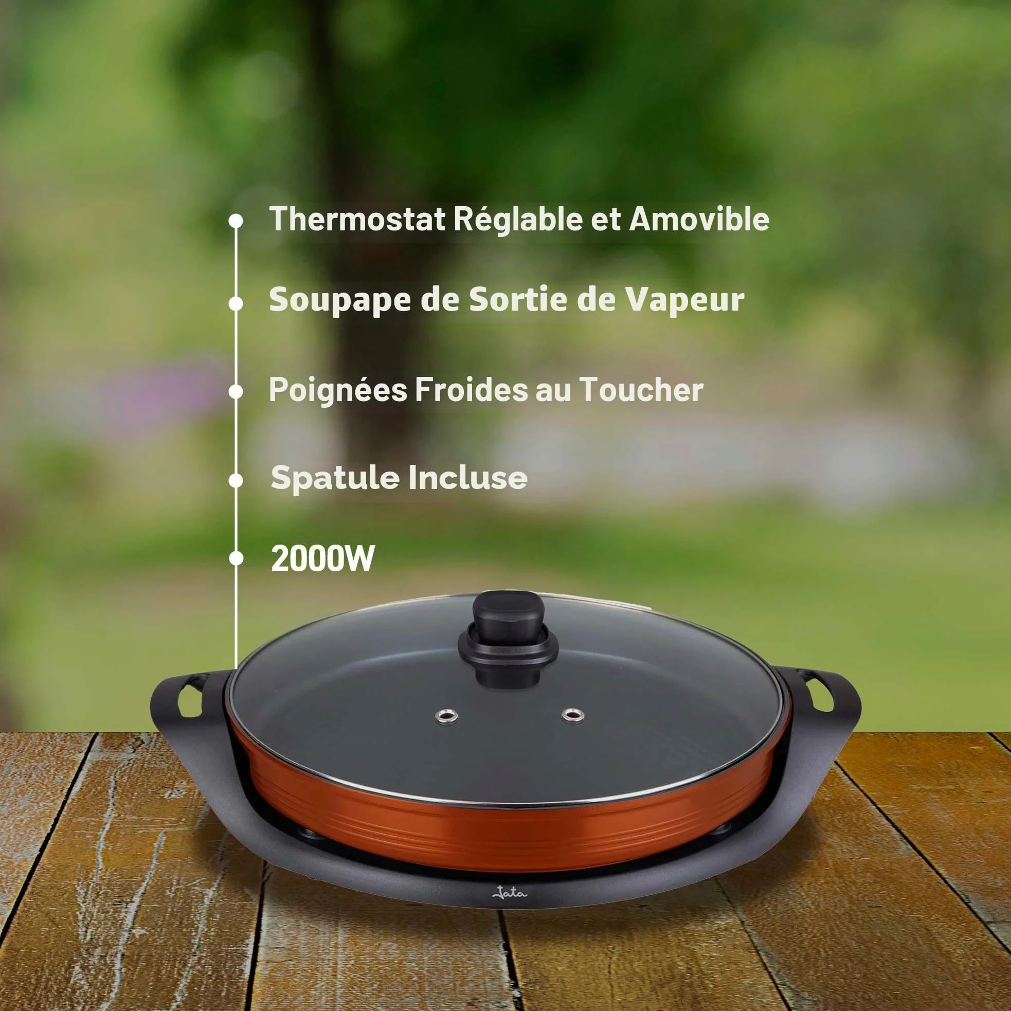 Jata JEPE1639 Poêle à paella électrique anti-adhésive de 38 cm de diamètre et 5 cm de profondeur Chaleur uniforme sur toute la surface 2000 W