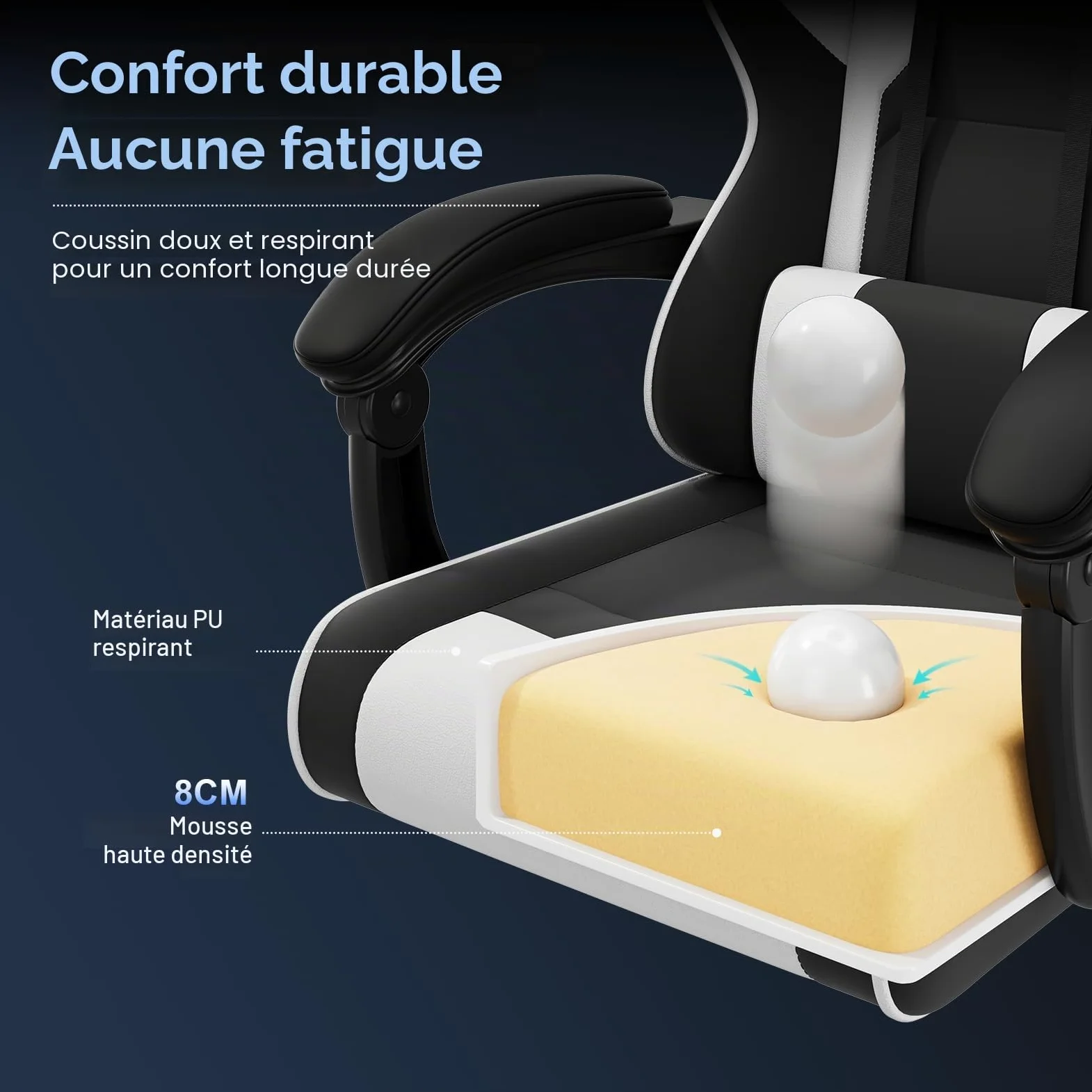 JUMMICO Jetstream Chaise de Gaming Ergonomique avec Fonction Massage, Chaise de Bureau, 150 kg, Blanche