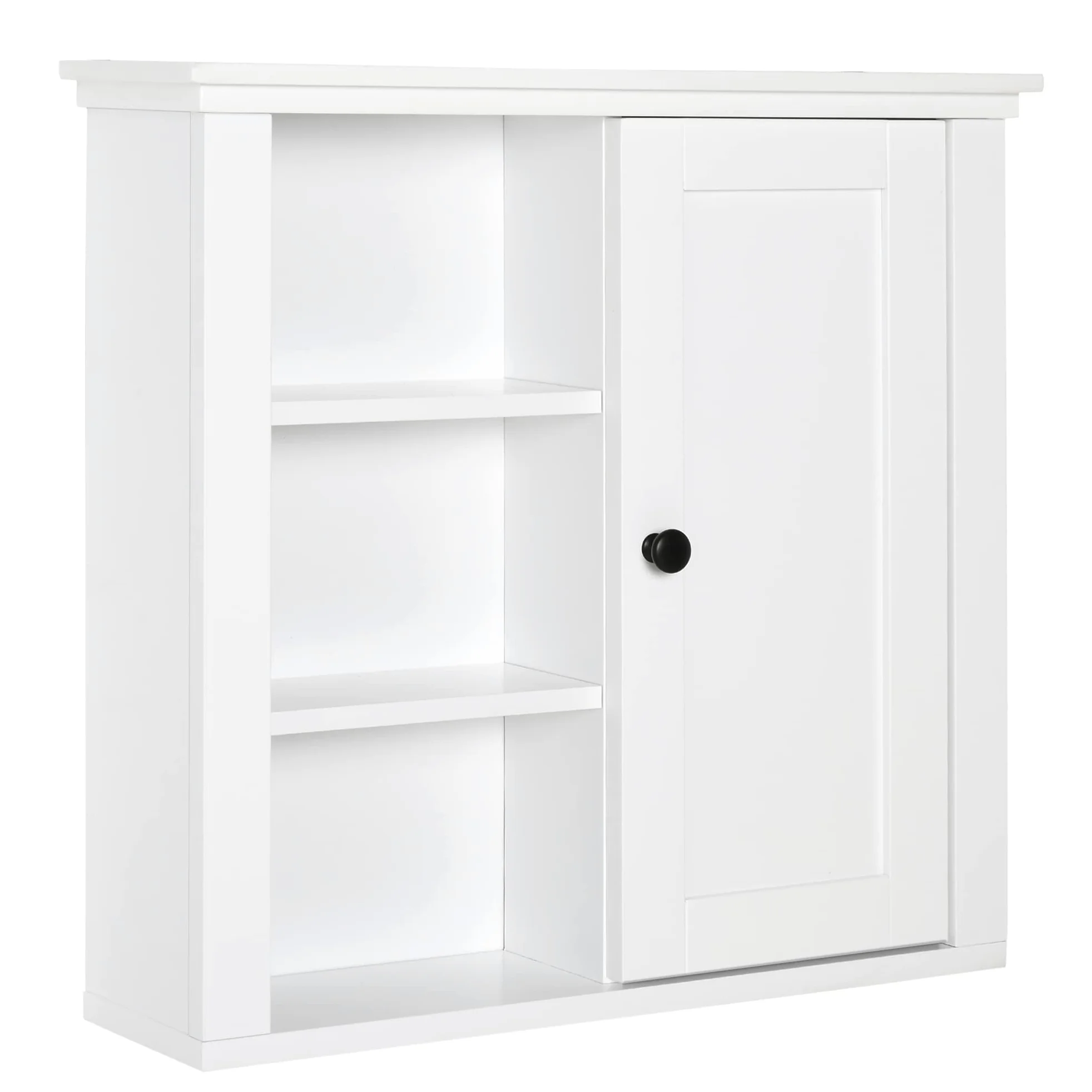 HOMCOM Armoire Murale de Salle de Bain Meuble Suspendu WC Placard 1 Porte 3 niches dim. 53L x 14,5l x 50,5H cm en Bois Blanc