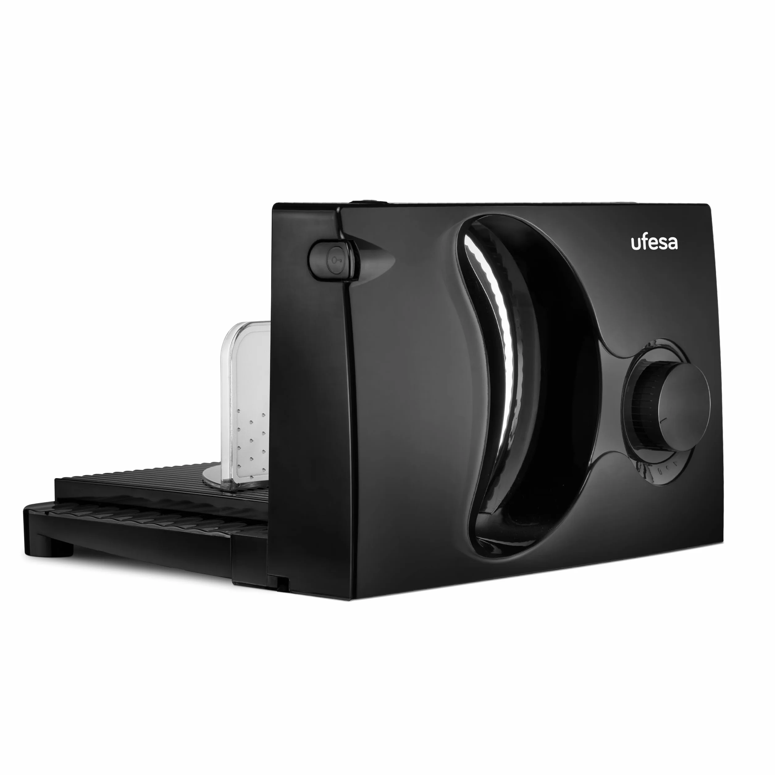 UFESA CF0918 Katana Trancheuse Électrique avec Lame en Acier Inoxydable Amovible, 170mm de Diamètre, Épaisseur Réglable 0 à 15mm, Bouton Sécurité, Base Pliable et Amovible, 150W