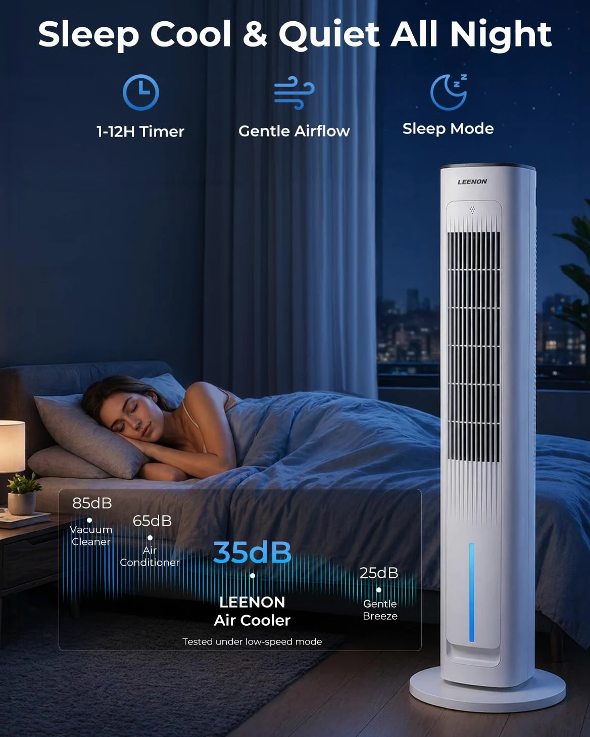 LEENON 3en1 Rafraichisseur d'Air Silencieux, 38" Colonne Ventilateur avec Télécommande & Réservoir 3L, 3 Vitesses/Modes, Minuterie 12H, Oscillation, Ventilateur Eau Froide Maison