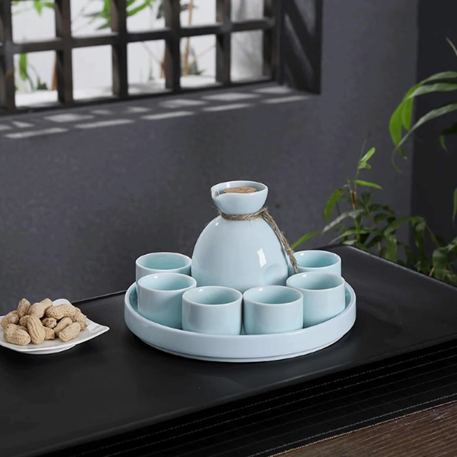 esmen Ensemble de Tasses à saké en céramique, 8 pièces, Artisanat, Verre à vin, Texture glaçure Blanche et Bleue, Tasses en céramique, Artisanat, Verres à vin, Ensemble de Tasses à saké