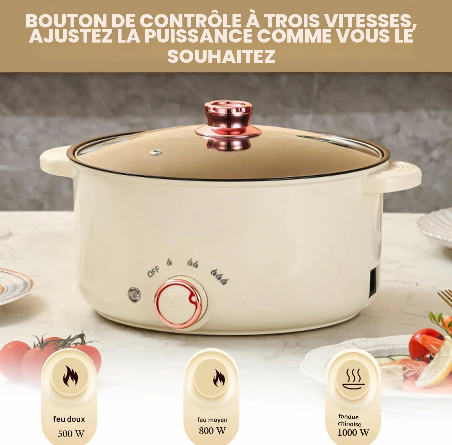 Hot Pot électrique de 3,5 L, Casserole électrique avec séparateur 1000W, Trois réglages de puissance Antiadhésif Poêle polyvalente Soupière rapide pour frire Ramen Fondue Soupe