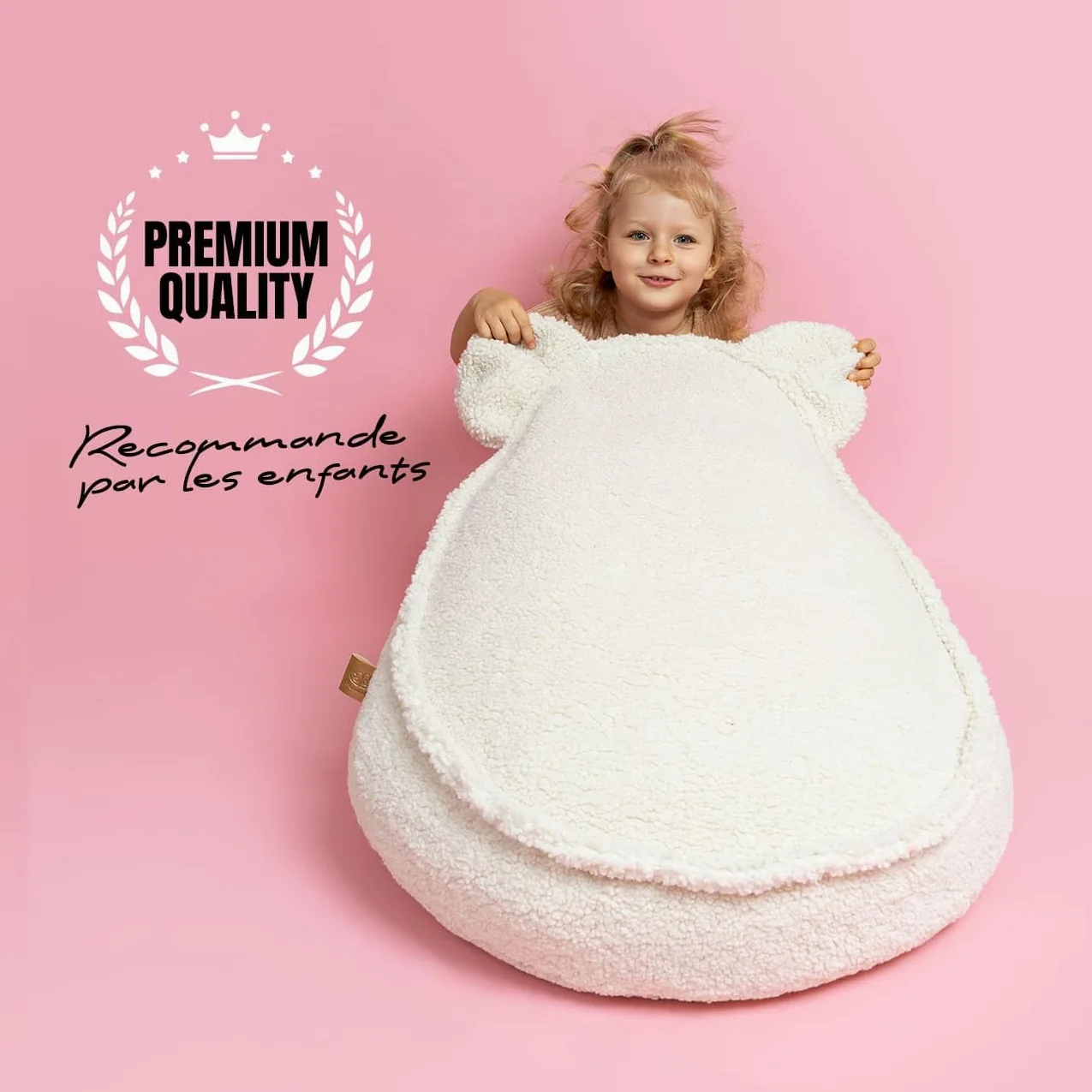 MEOWBABY Pouf Chambre Enfant - Fauteuil Poire Confortable et Léger - Pouf Poire Ergonomique pour Lecture et Jeu - Siège Douillet pour Fille et Garçon avec Remplissage de Billes, Bearly, Blanc