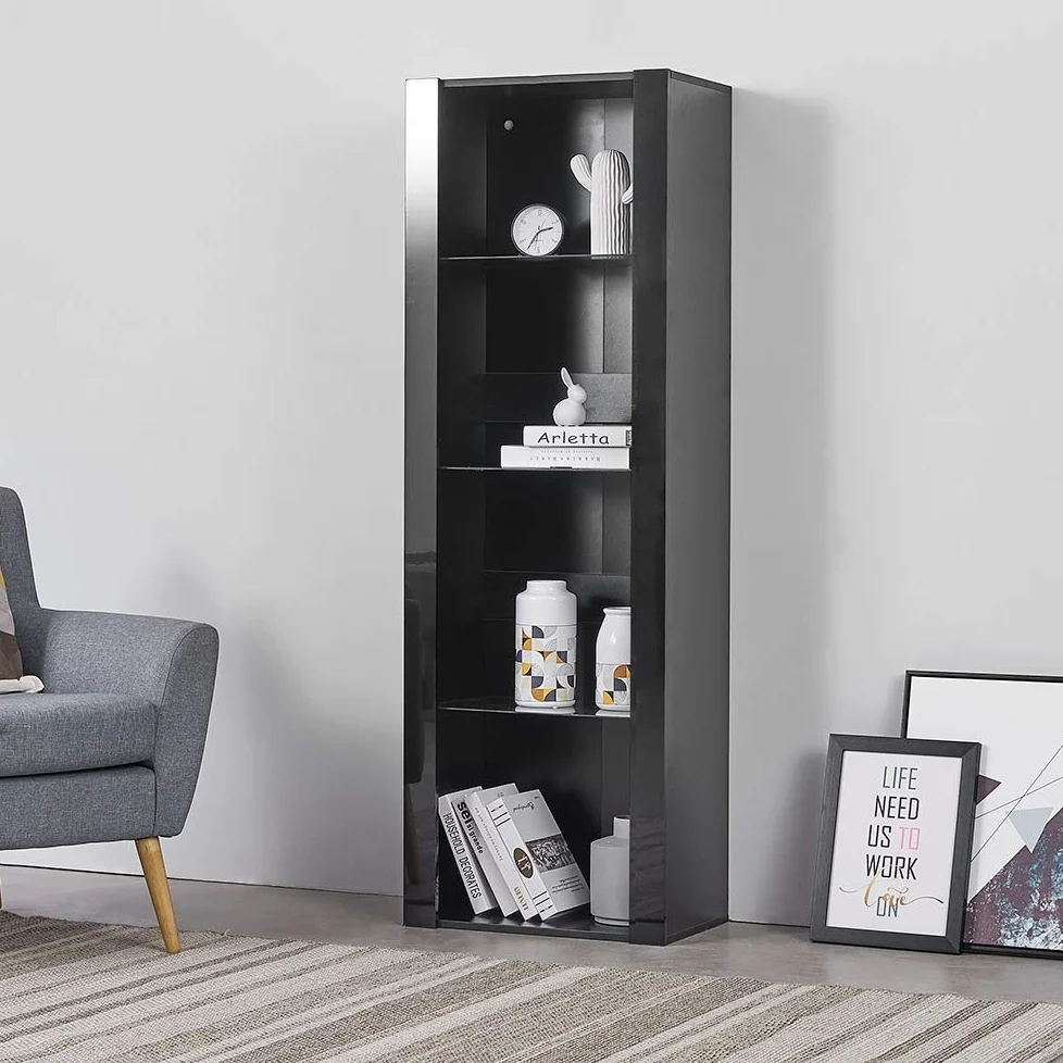 Panana Vitrine Lumières LED Meuble de Rangement avec Etagères sur Salon, Bureau, 55 x 35 x 166 cm (Noir)