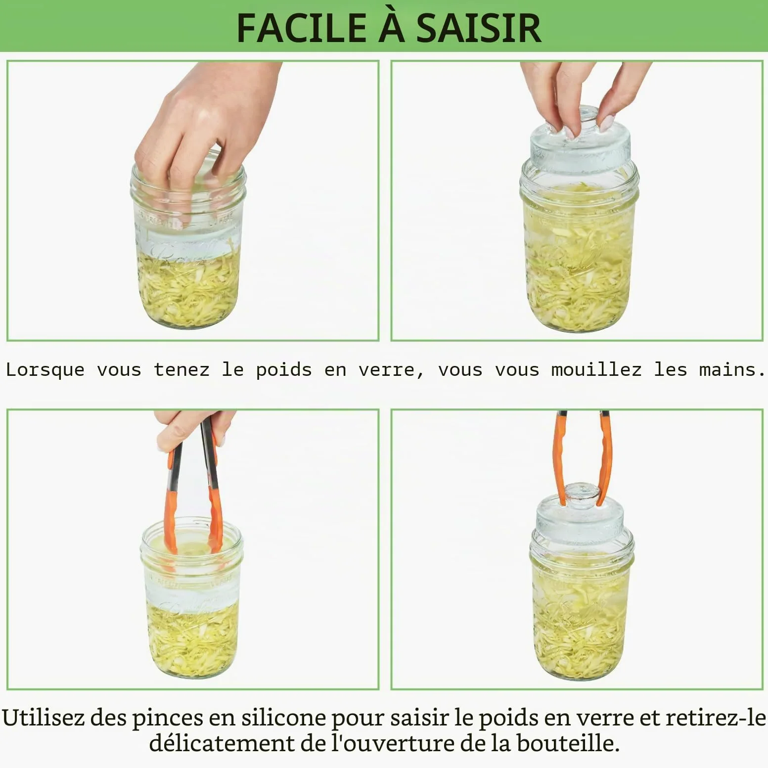 Artcome Lot de 10 poids de fermentation en verre avec poignée à prise facile et design à texture unique pour bocaux Mason à large ouverture