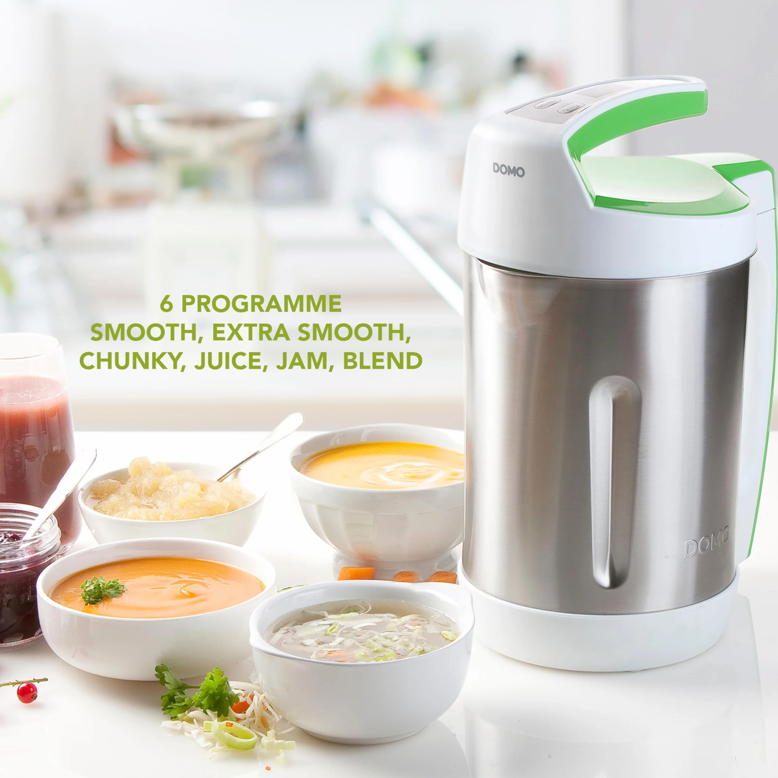 DOMO DO705BL Blender mixeur - Soupe maker avec 6 programmes - Extra smooth, Chunky, Juice, Jam et Clean - LED - 2L