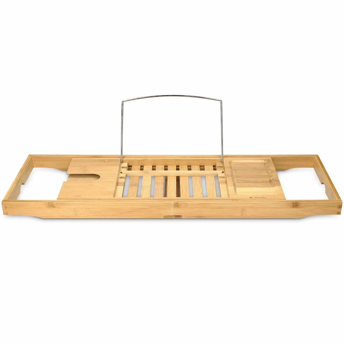 Navaris Pont de Baignoire Bambou - Plateau de Bain Extensible 70-104 cm avec Support Rangement Tablette Livre téléphone Verre de vin Bougie