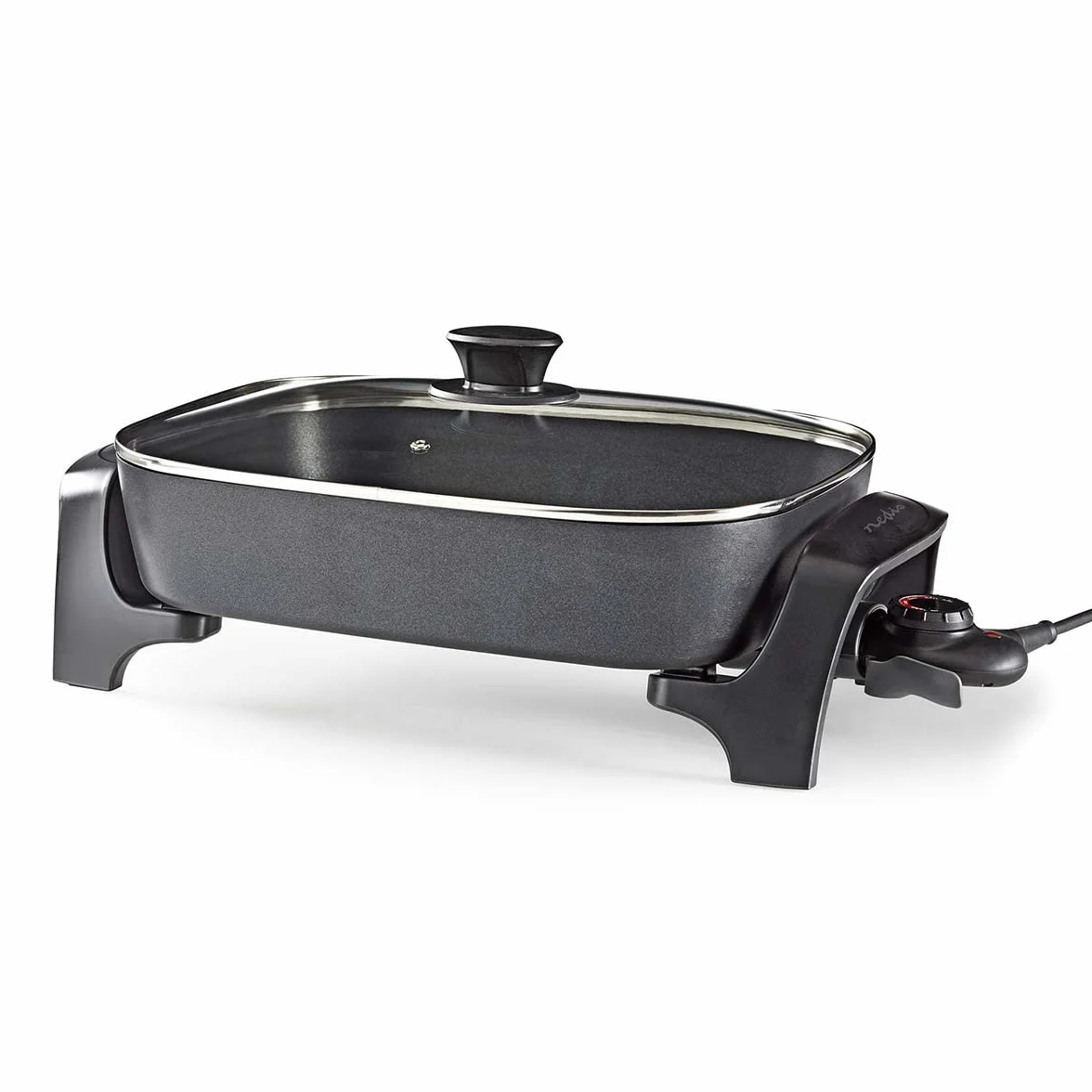 NEDIS Poêle à Frire Électrique - 2200 W - 7.0 L - Indicateur d'alimentation - Controle de la Température Réglable - 40 cm - Aluminium/Plastique - Noir FCSP110EBK40