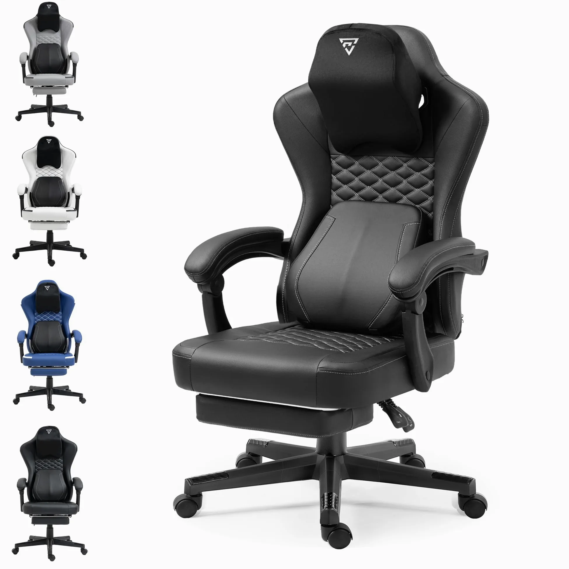 Vigosit Chaise de Gaming Ergonomique avec Soutien Lombaire Chauffant, Coussin à Ressorts ensachés et Repose-Pieds - Noir