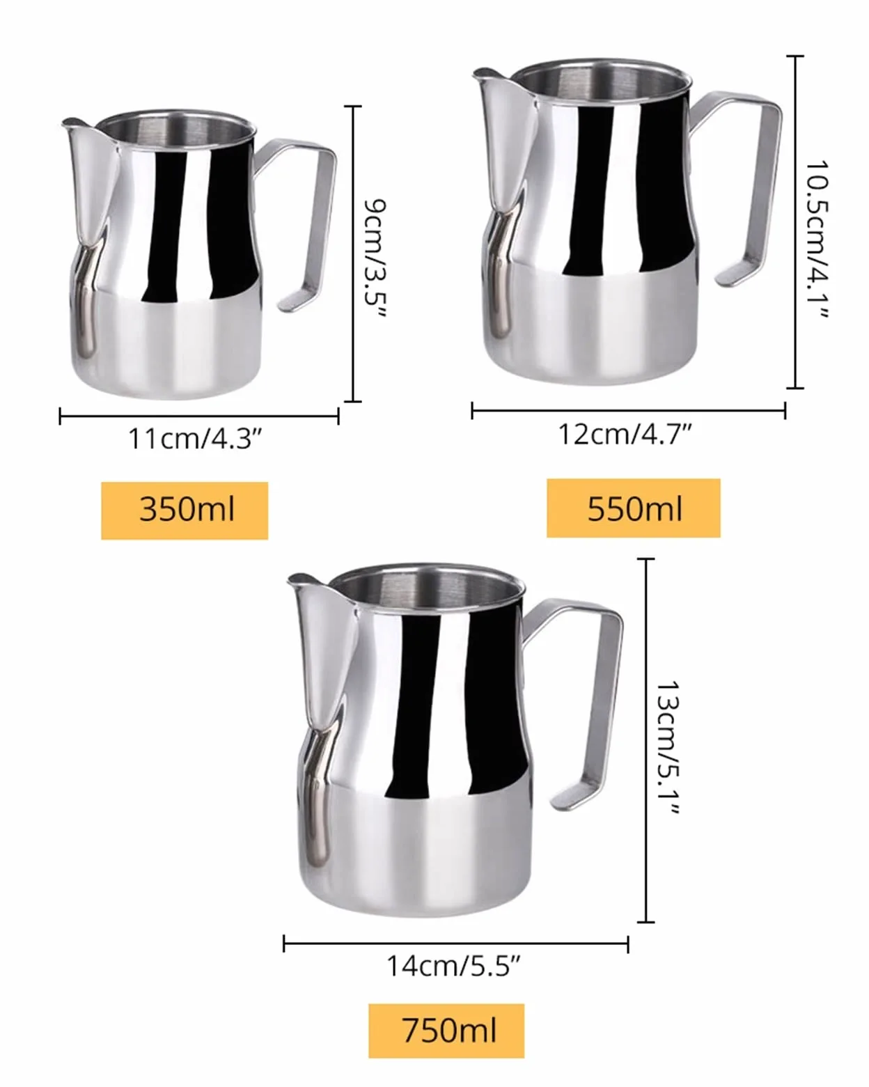 Pot À Lait Pichets de Mousse de Lait, pichets de Lait Professionnel en Acier Inoxydable avec Bec Arrondi, 350/550 / 750ml Pichet à Lait (Color : 550ml)