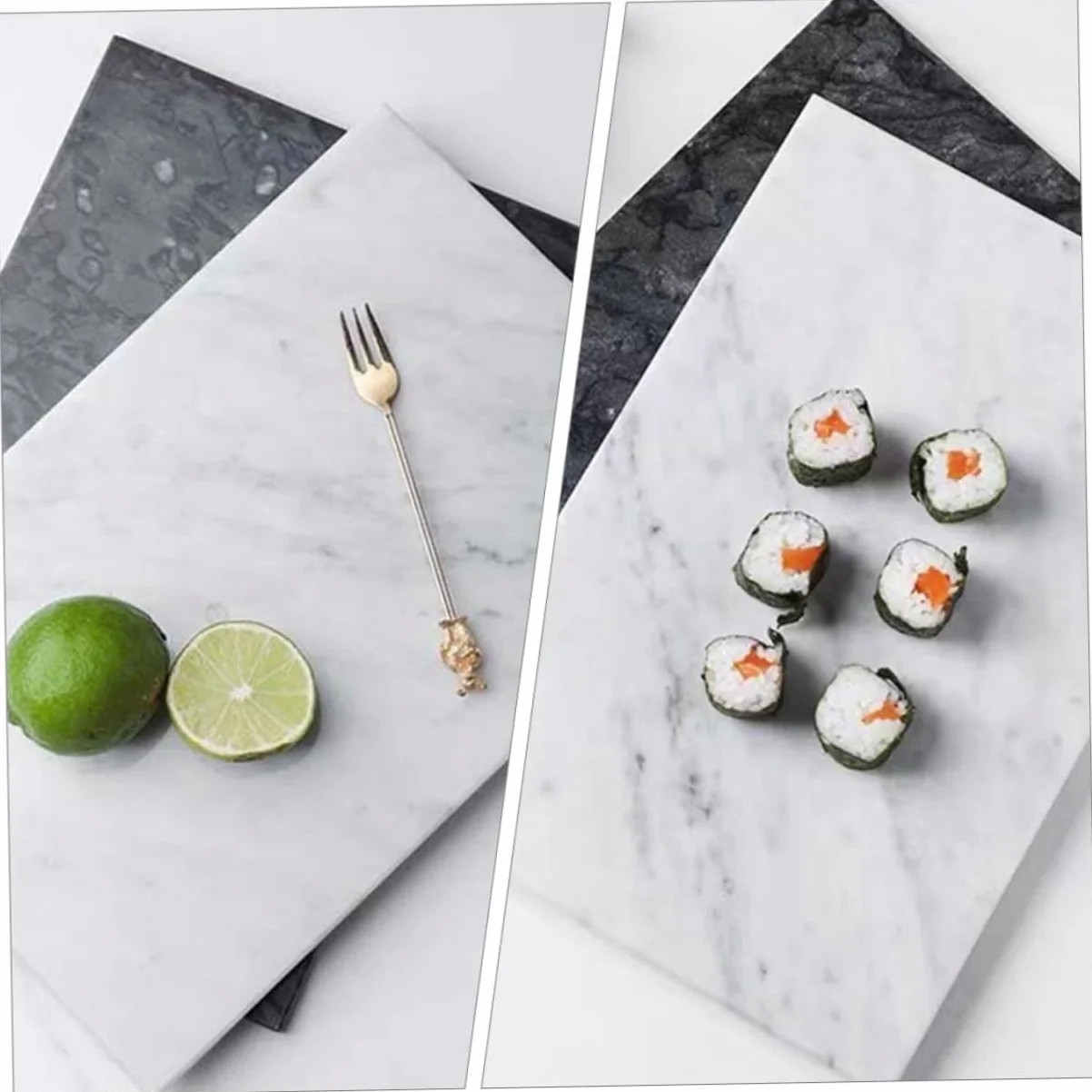 Veemoon Planche à Découper en Marbre Blanc Non Adhérente Odeur, Plateau Multifonction Cuisine et Pâtisserie, Design Nordique Élégant pour Rangement Maison